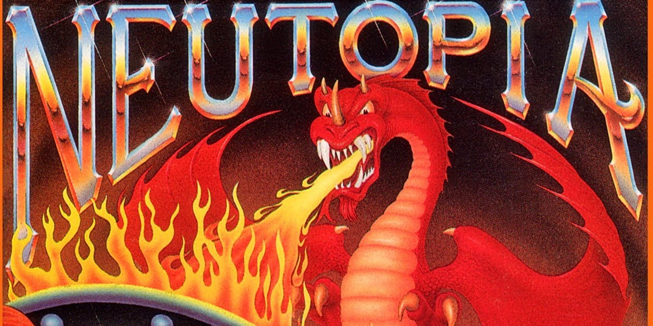 Red dragon breathing fire on a shield on the front cover of Neutopia.