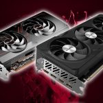 AMD Radeon RX 7800 XT Sapphire and Gigabyte models with red liquid backdrop