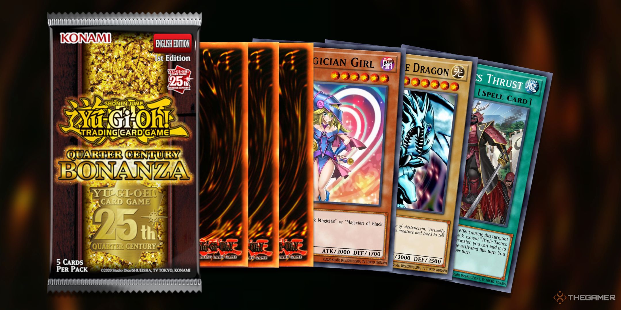 A booster pack of Quarter Century Bonanza being opened in Yu-Gi-Oh! TCG.