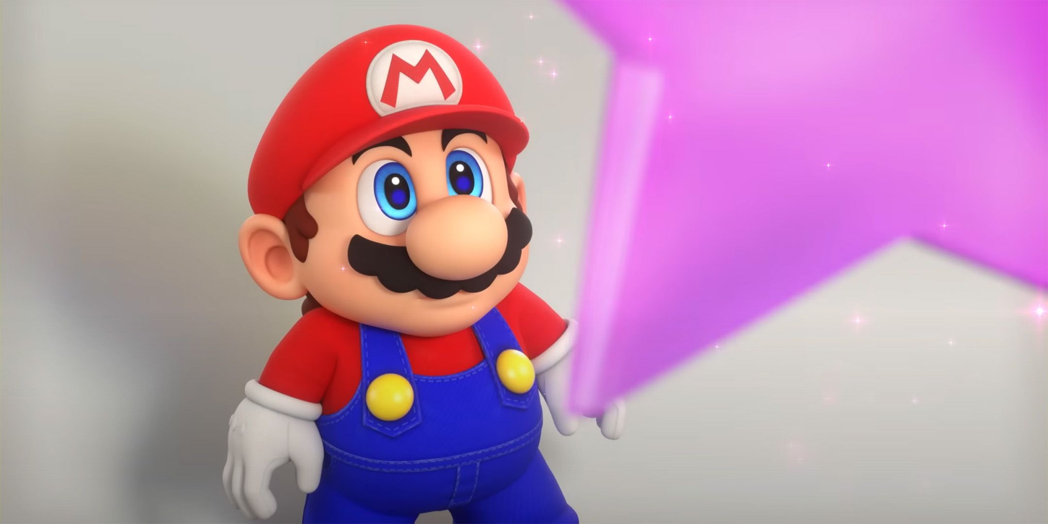 Mario looking at a purple star in Super Mario RPG remake.