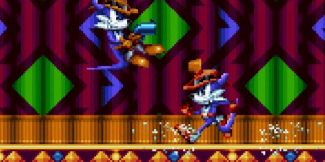 Fang the Sniper and his clone run around a saloon from Sonic Mania.