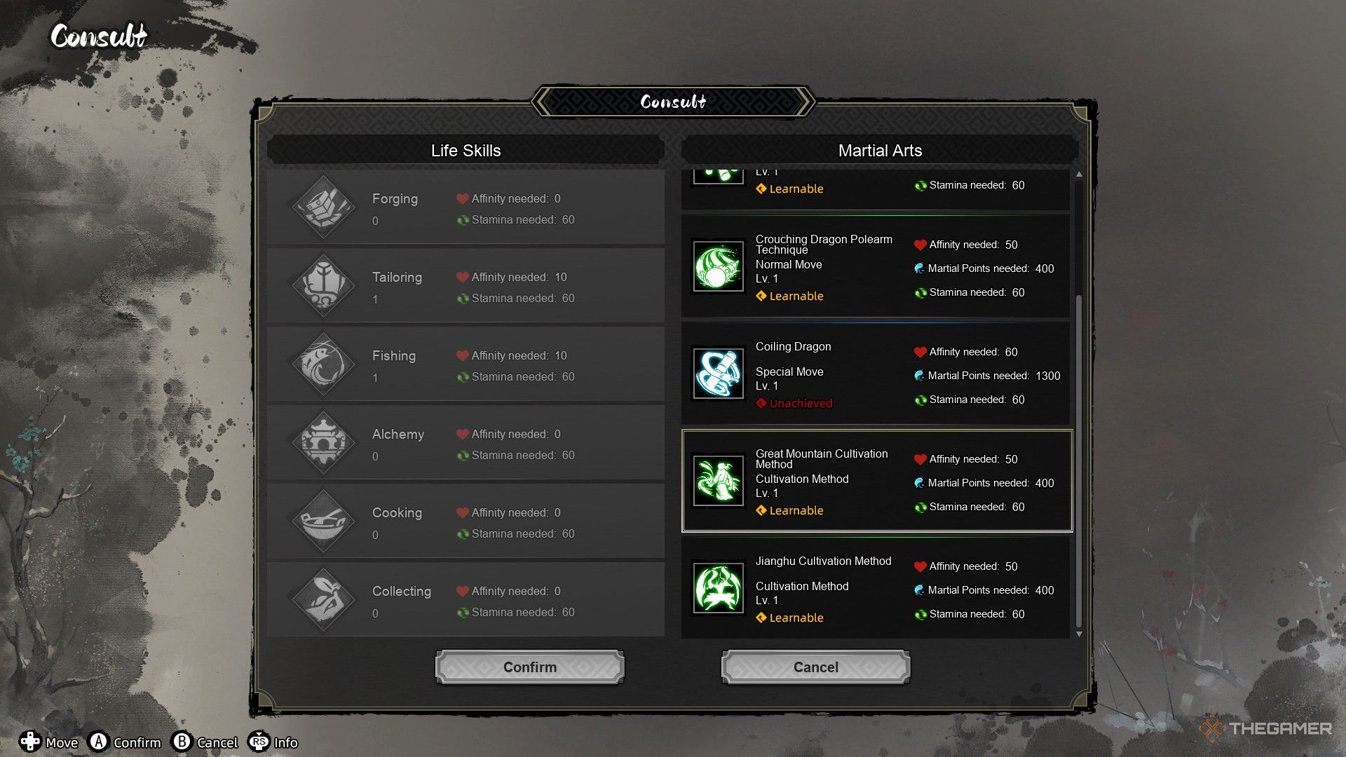 The image shows the Consult Menu in Wandering Sword.