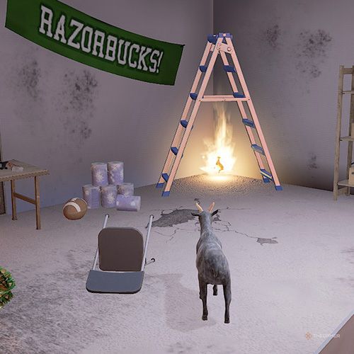 Player finds a trophy under a ladder in Goat Simulator Remastered