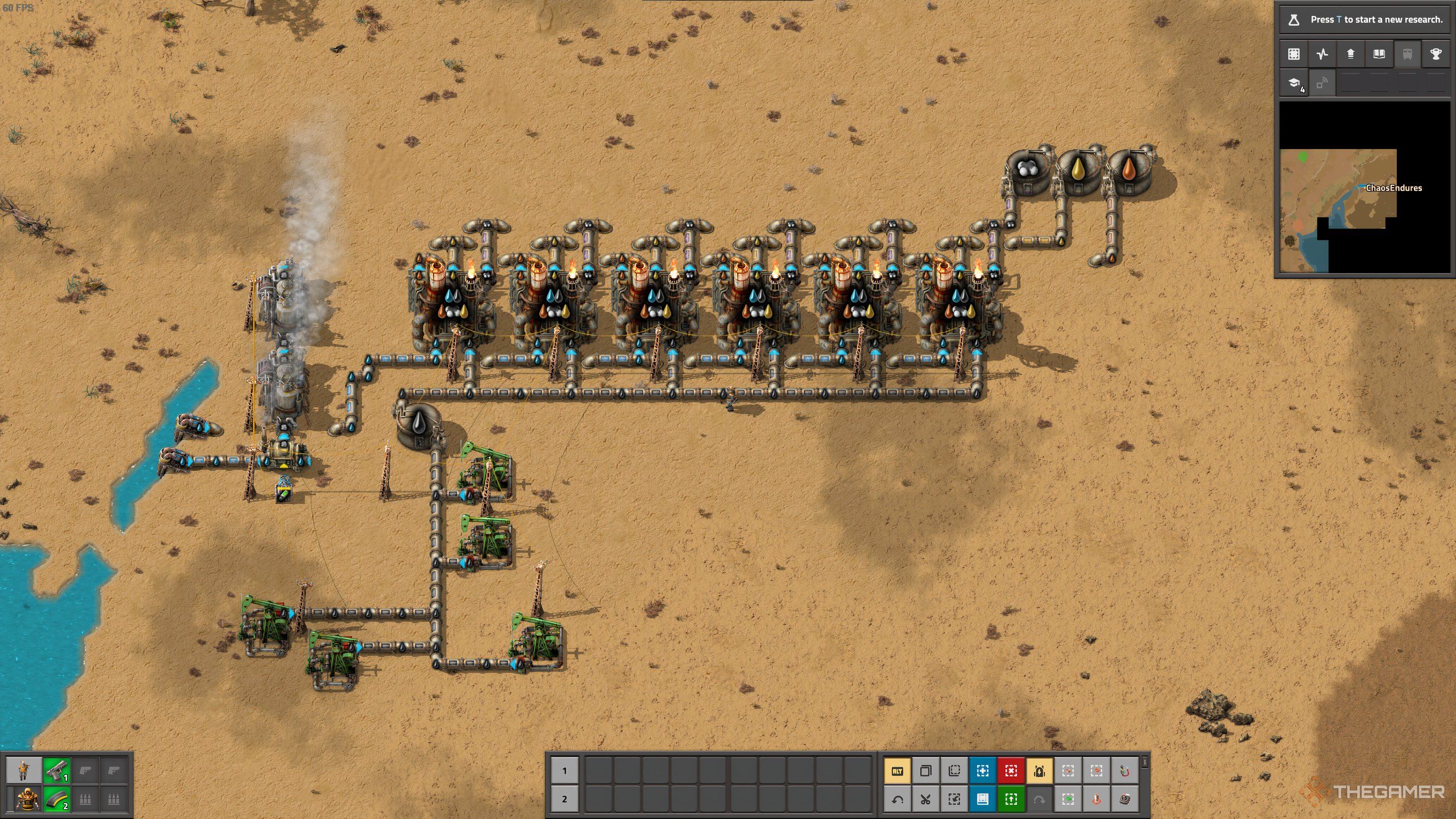 A beginner setup for advanced oil processing with a semi-efficient output, in Factorio.