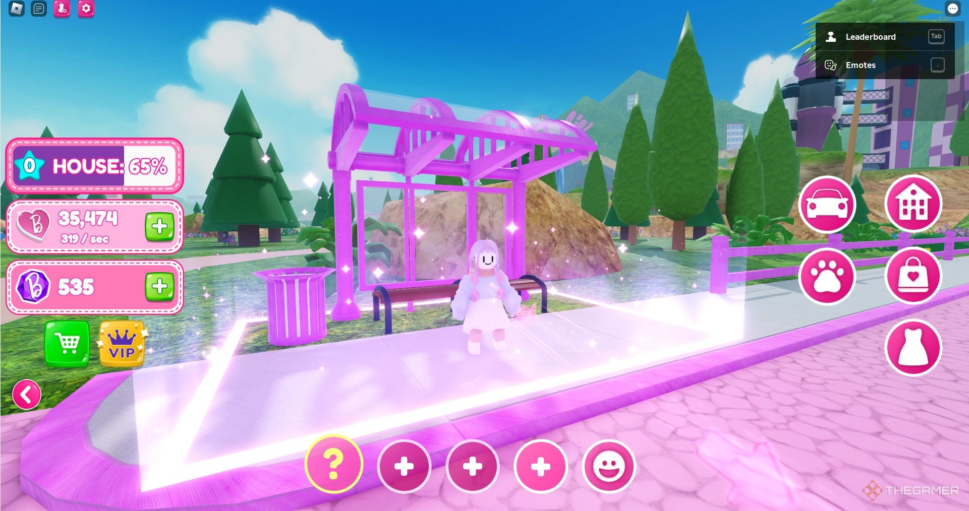 A Roblox player standing in a bus station in Roblox Barbie Dreamhouse Tycoon.