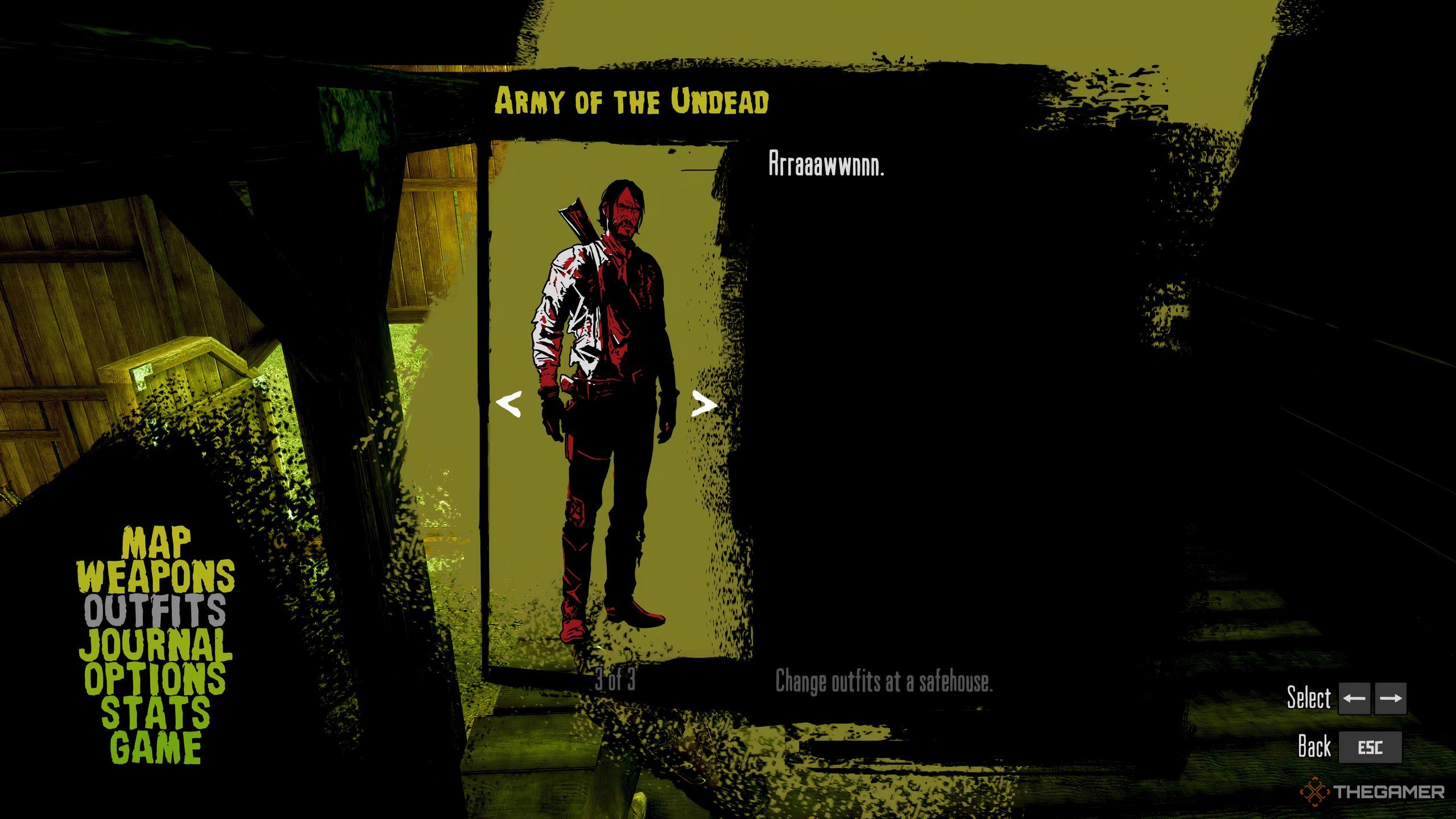 The second outfit available in the Undead Nightmare DLC; all tattered in Red Dead Redemption.