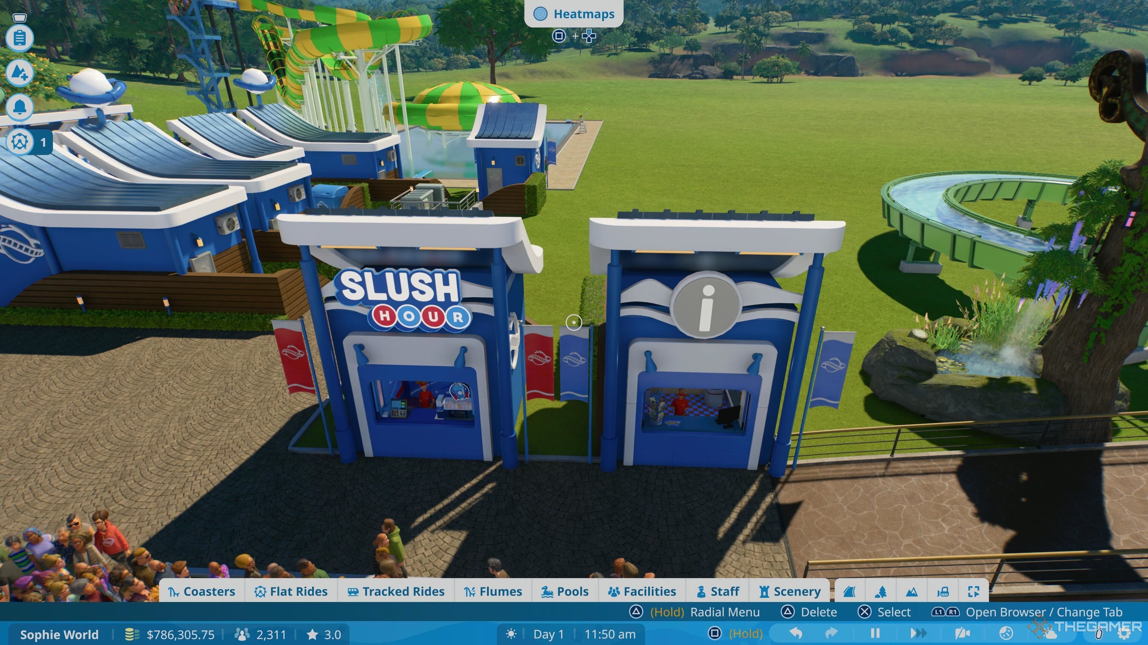 Two shops in Planet Coaster 2.