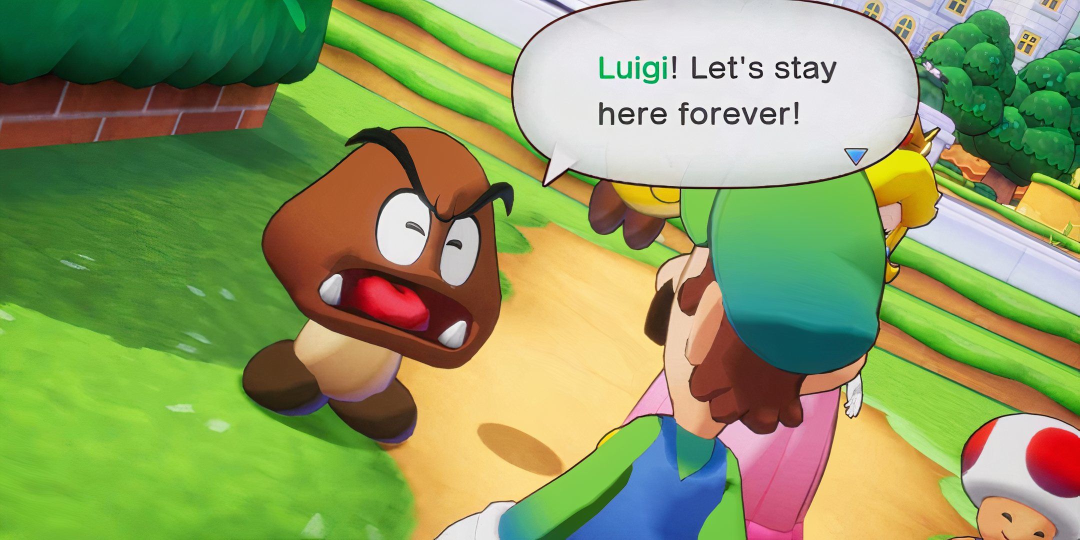 Goomba manipulating Luigi in Brothership