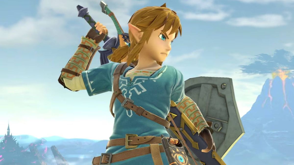 Link in Super Smash Bros. Ultimate, about to unsheathe the Master Sword.