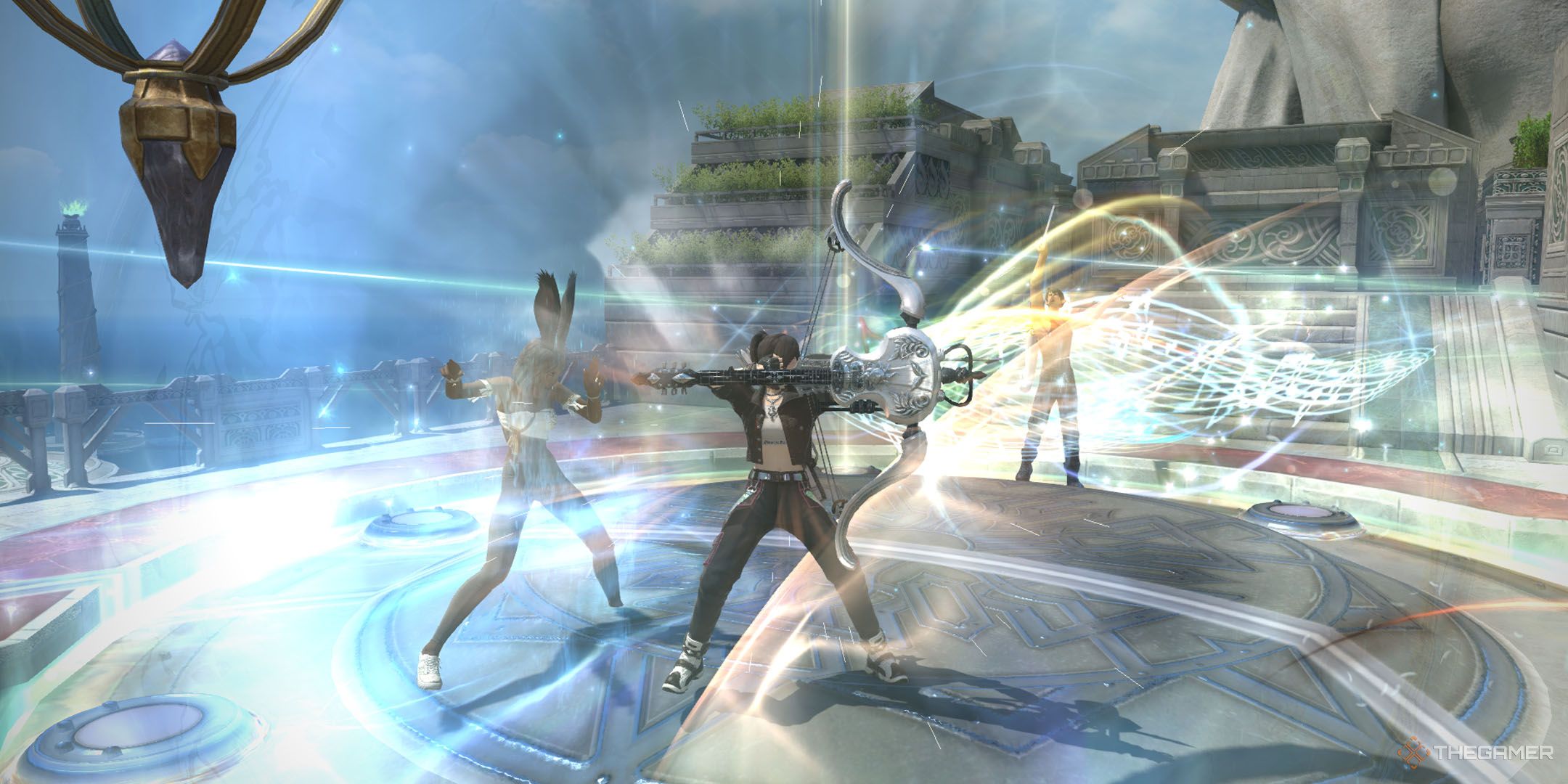 A bard and their team in Crystalline Conflict PvP in Final Fantasy 14.