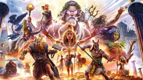 Key art for Age of Mythology, one of the best new PC games, featuring gods, pharoahs, and more.