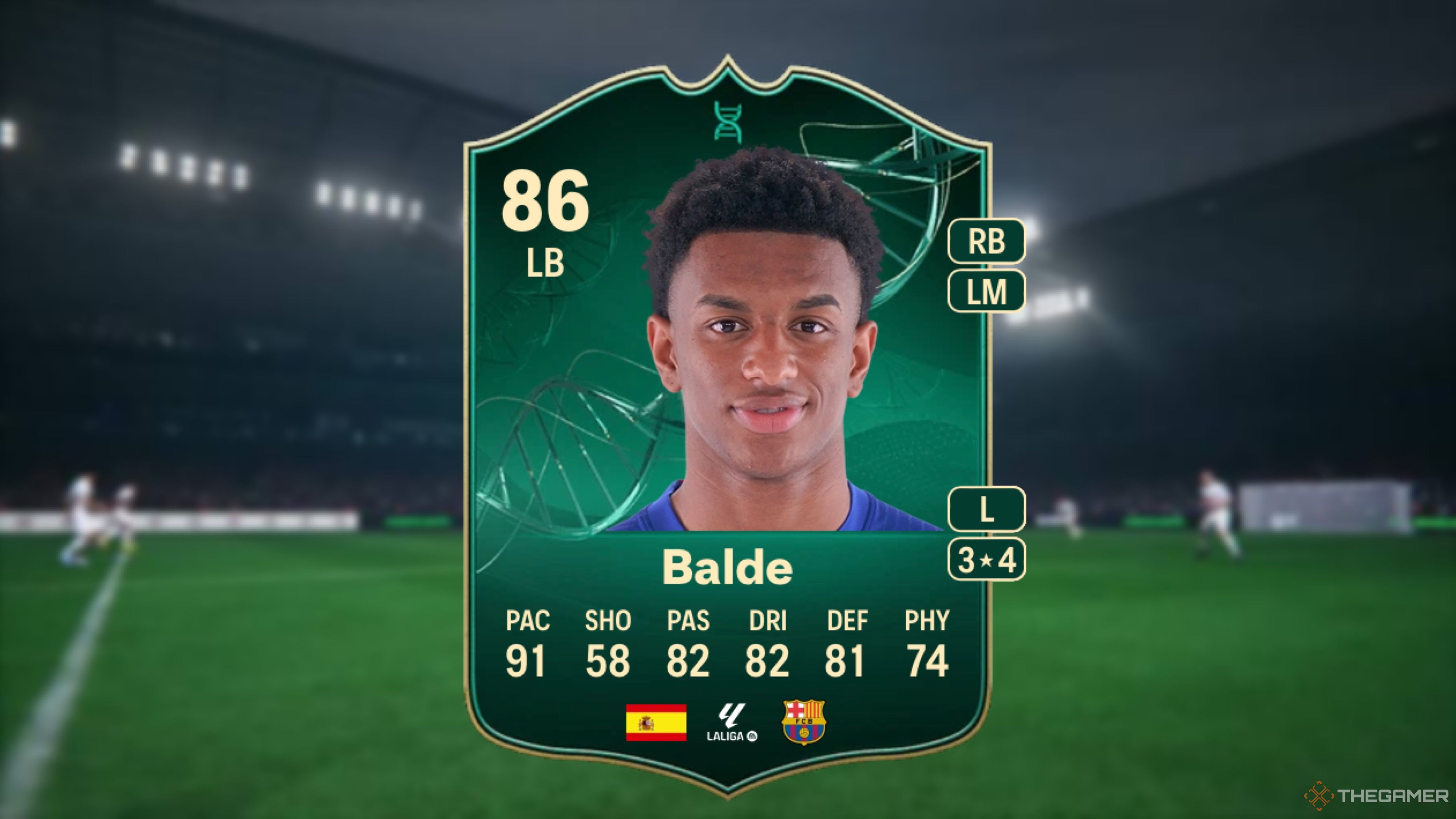 Image showing Balde card against a faded stadium background.