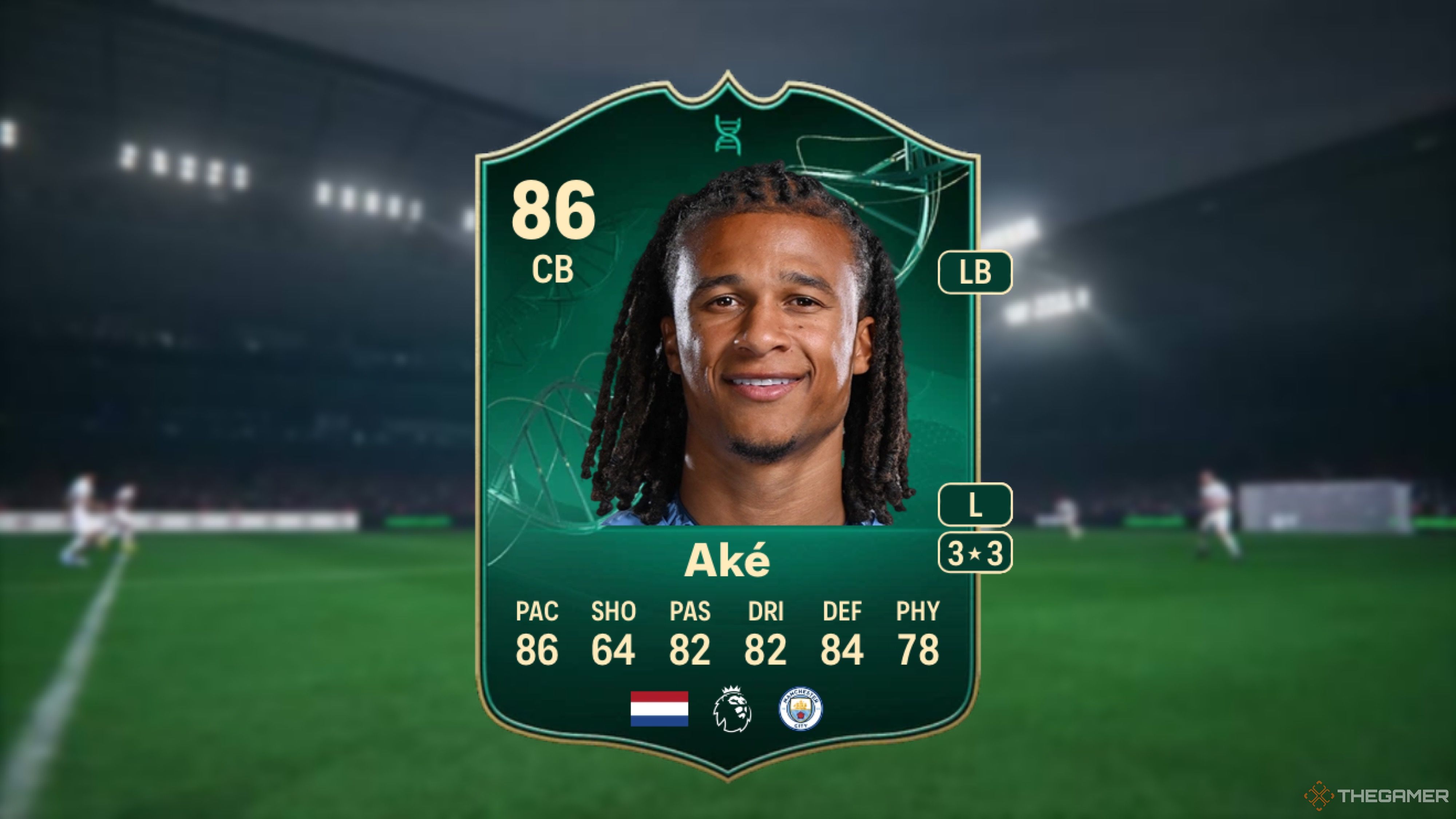 Image showing Aké card against a faded stadium background.