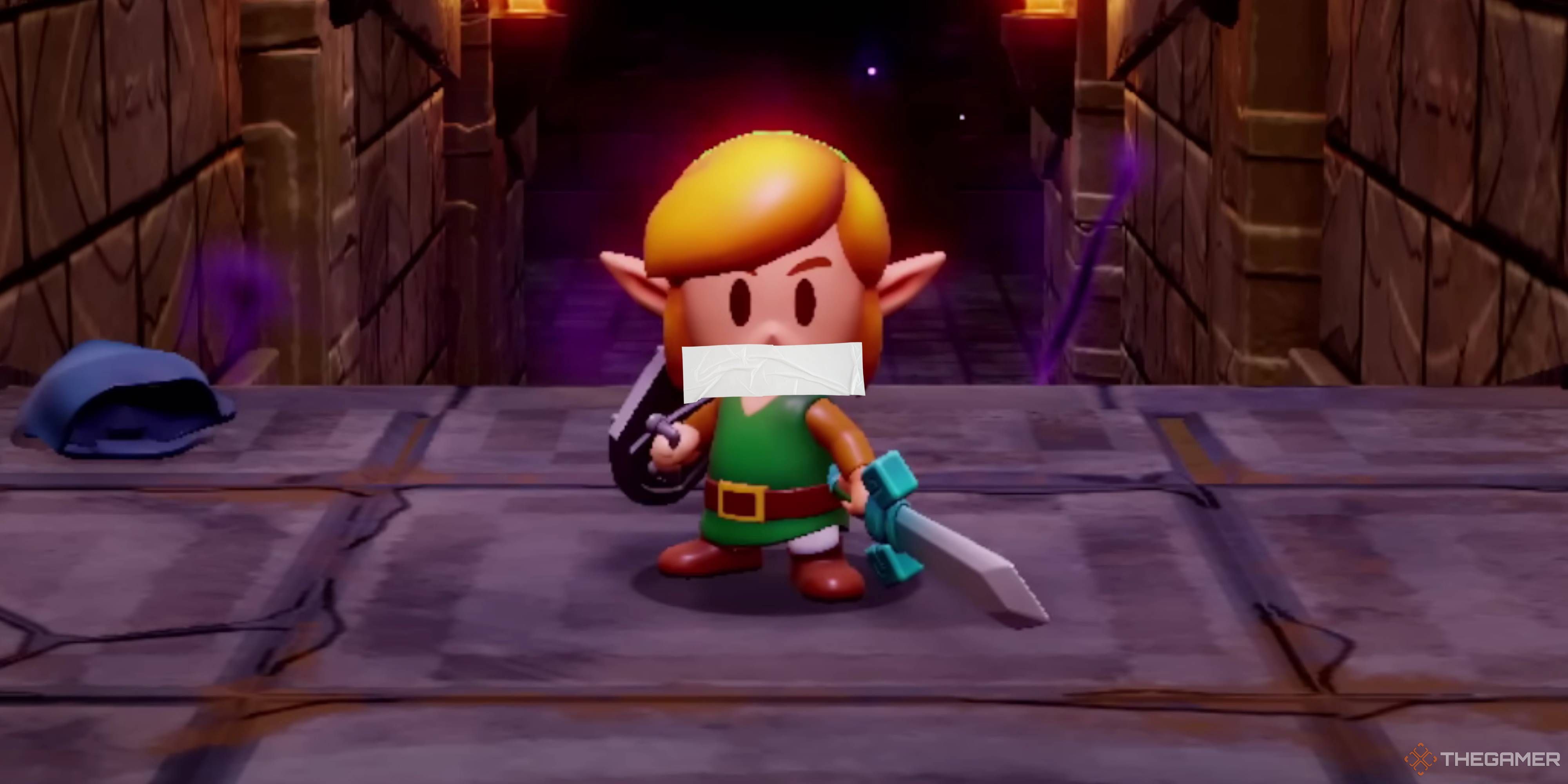 link with tape over his mouth in echoes of wisdom.