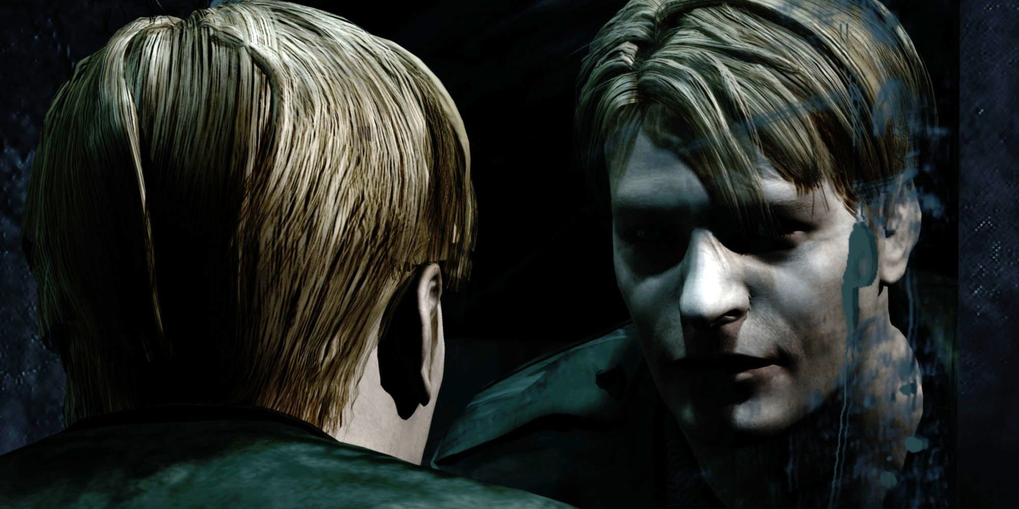 James Sunderland looks in a mirror in Silent Hill 2.