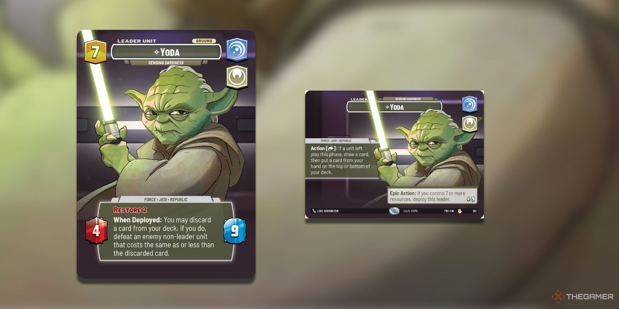 Yoda Sensing Darkness Star Wars Unlimited card art.