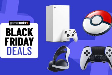 Xbox Series X, Pokemon Go Plus+, Pulse Elite headset, and DualSense Edge on a blue background with Black Friday deals badge