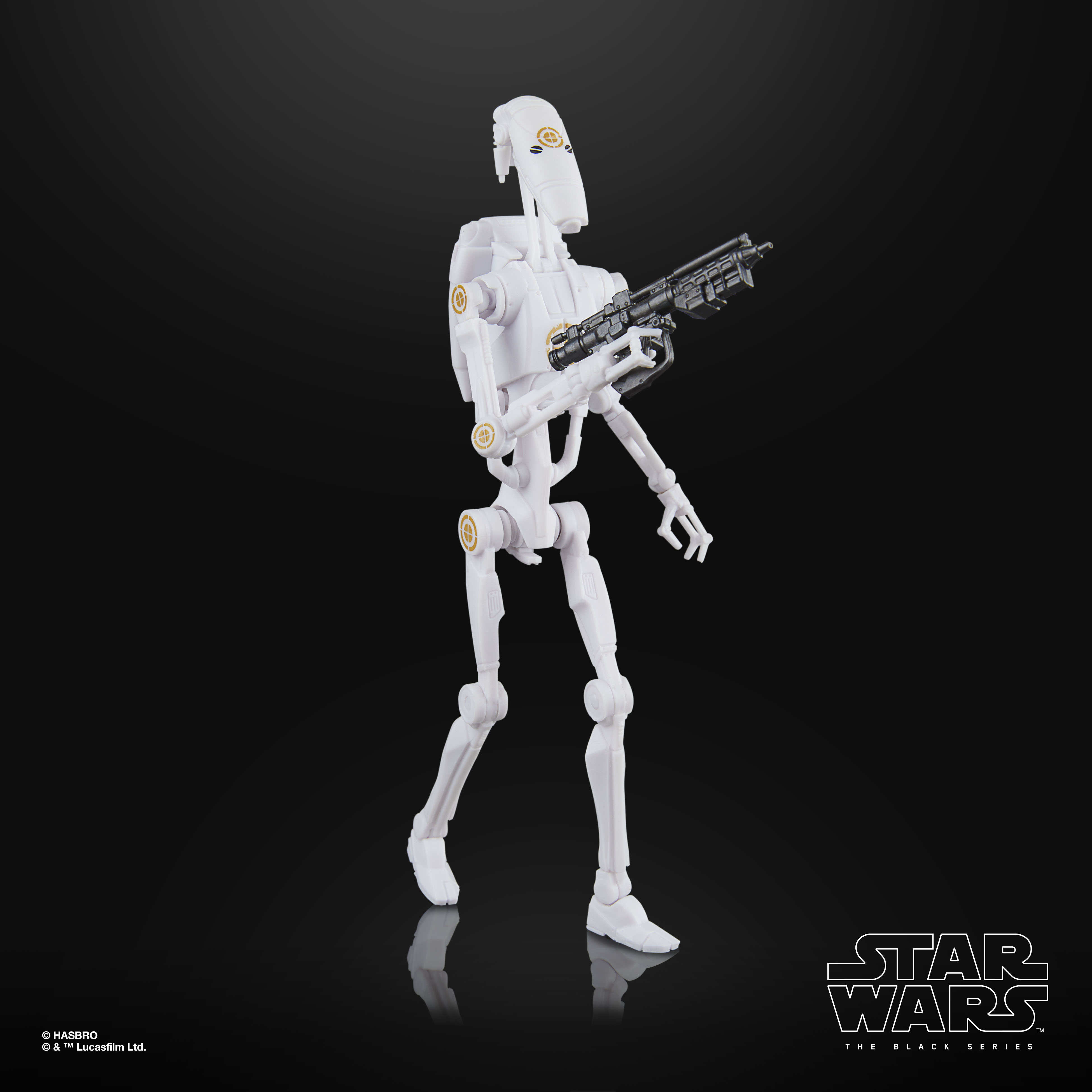 Black Series Clone Commando and B1 Battle Droid action figures against a black background