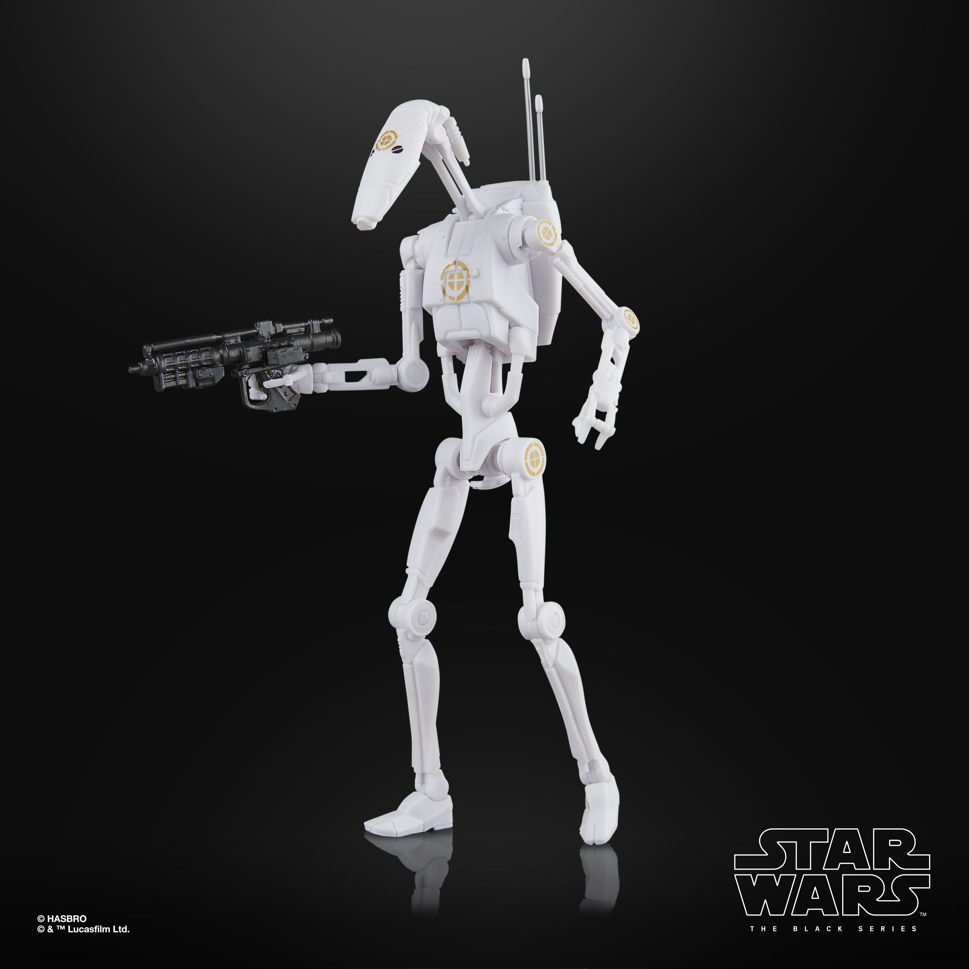 Black Series Clone Commando and B1 Battle Droid action figures against a black background