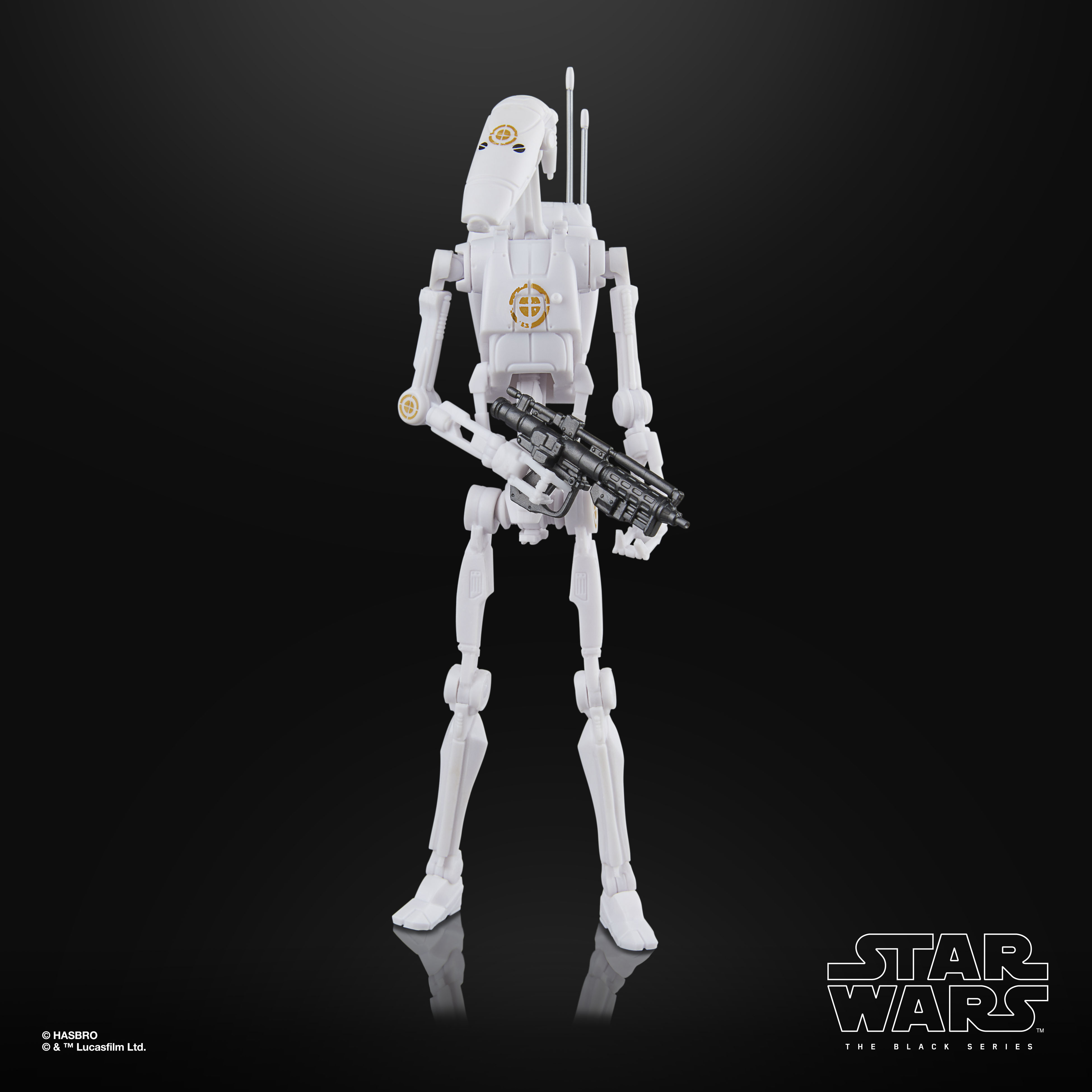 Black Series Clone Commando and B1 Battle Droid action figures against a black background