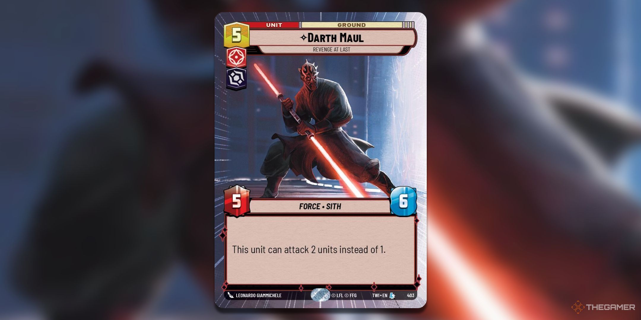 Darth Maul Revenge At Last Star Wars Unlimited card art.