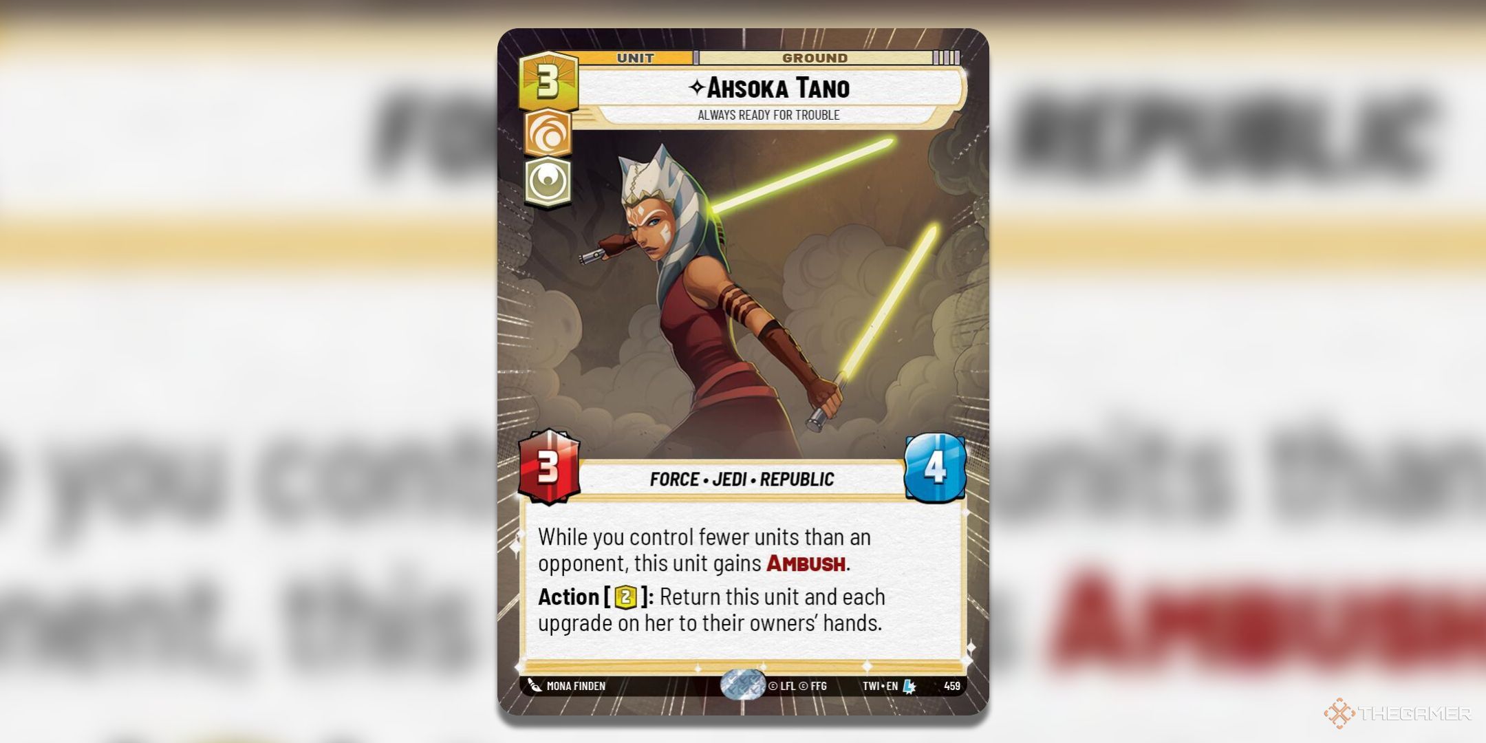 Ahsoka Tano Always Ready For Trouble Star Wars Unlimited card art.