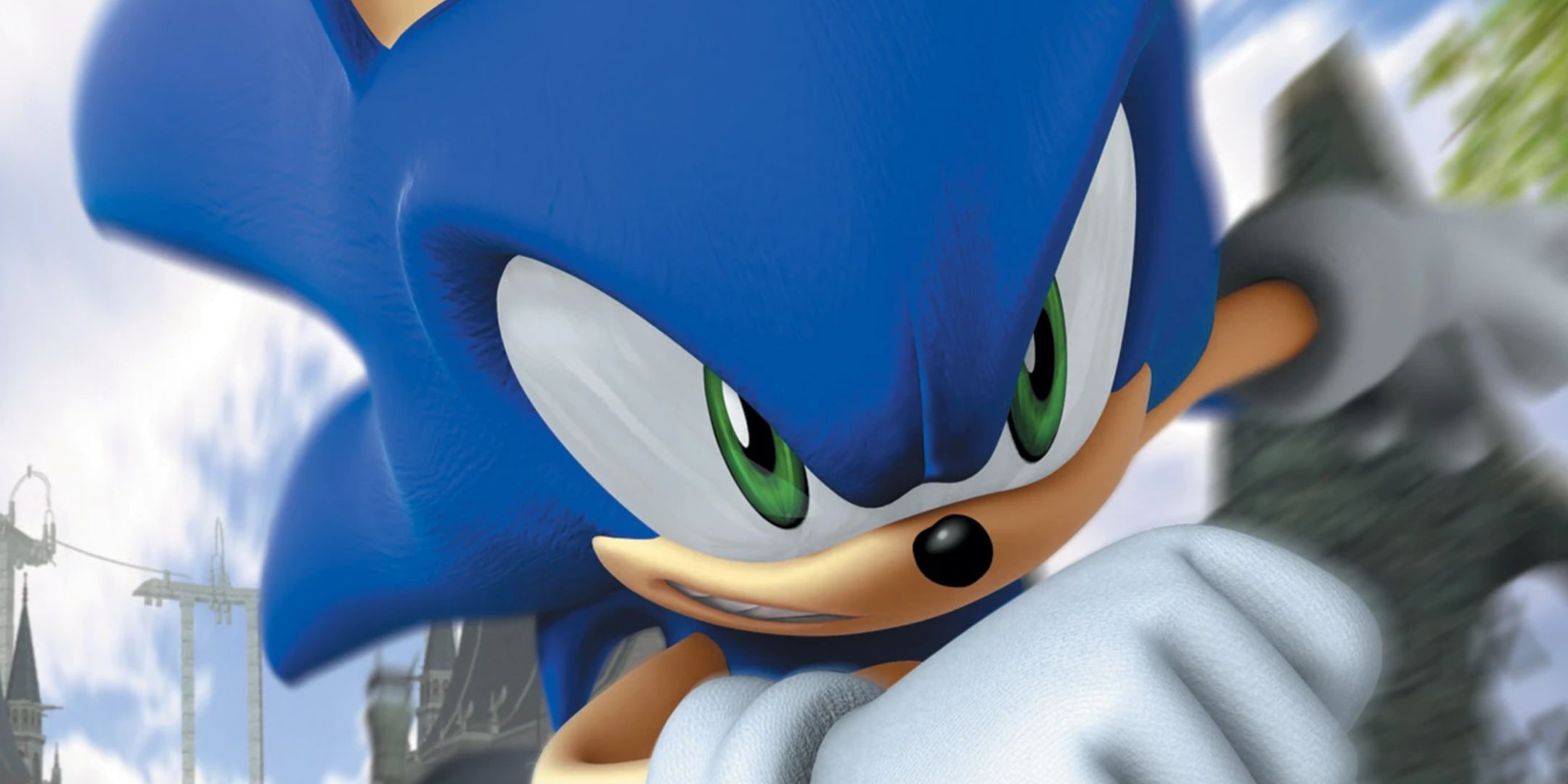 A close up of Sonic's face on the cover for Sonic '06