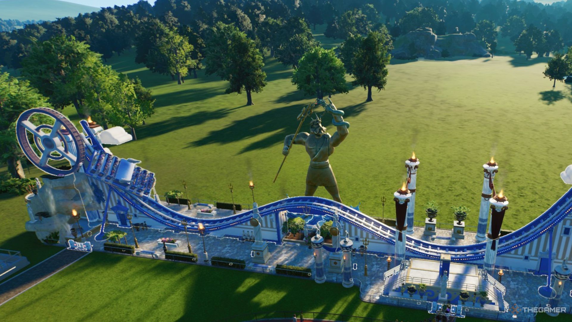 The Mythology Boardslide is shown in Planet Coaster 2.