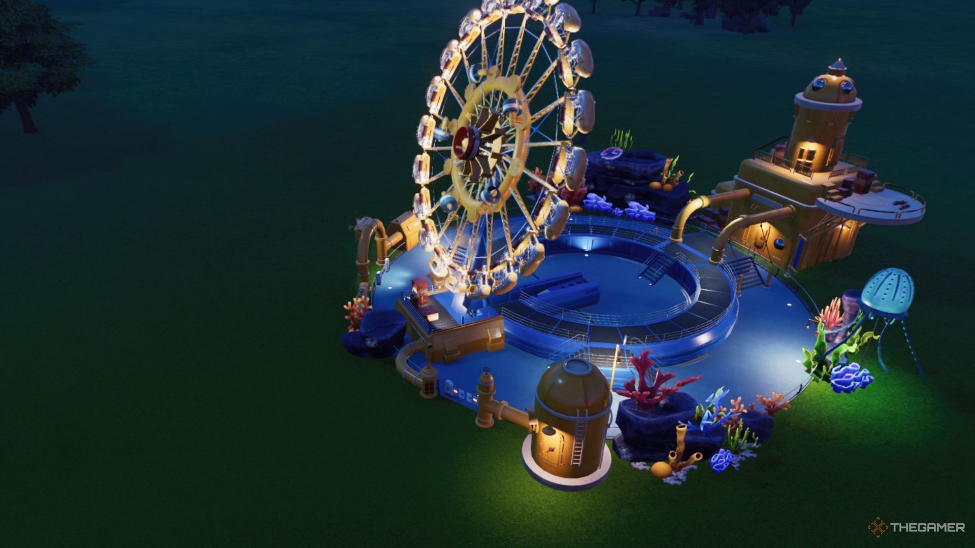 The Aquatic Collider is shown in Planet Coaster 2.