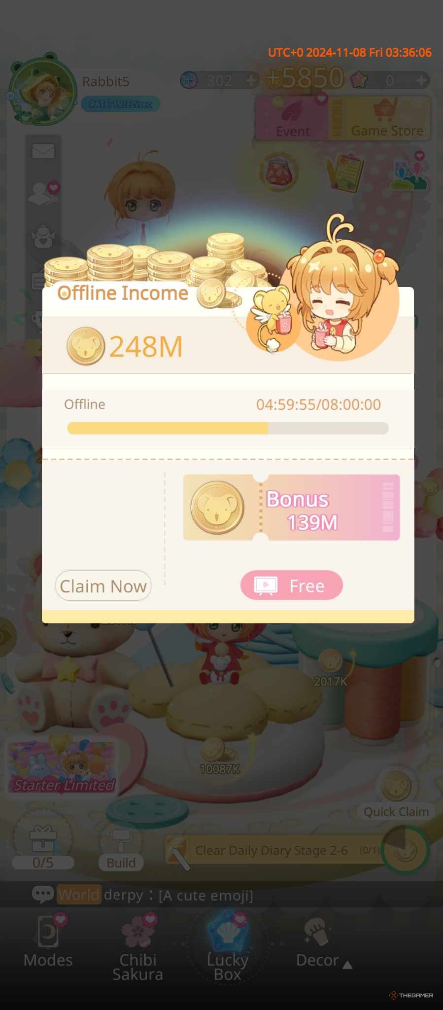 The offline earning amount can be collected in carcaptor sakura: memory key.