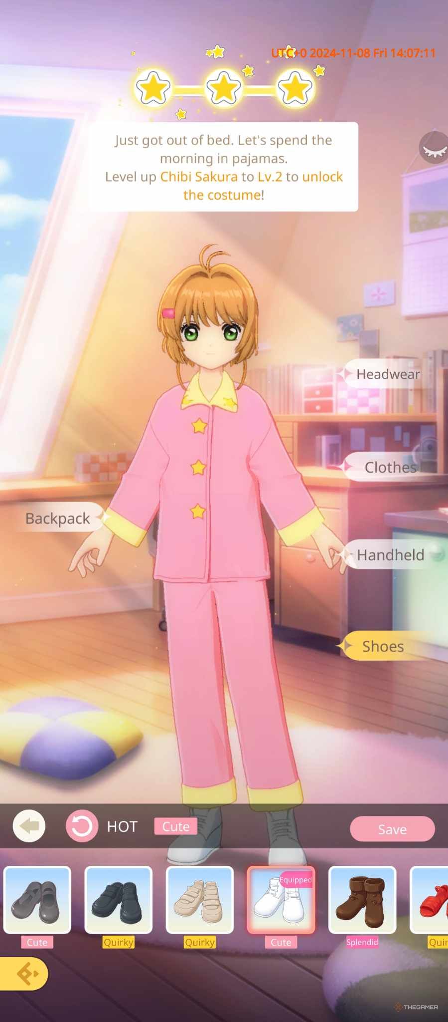 Dressing up sakura in daily diary mode in cardcaptor sakura: memory key.