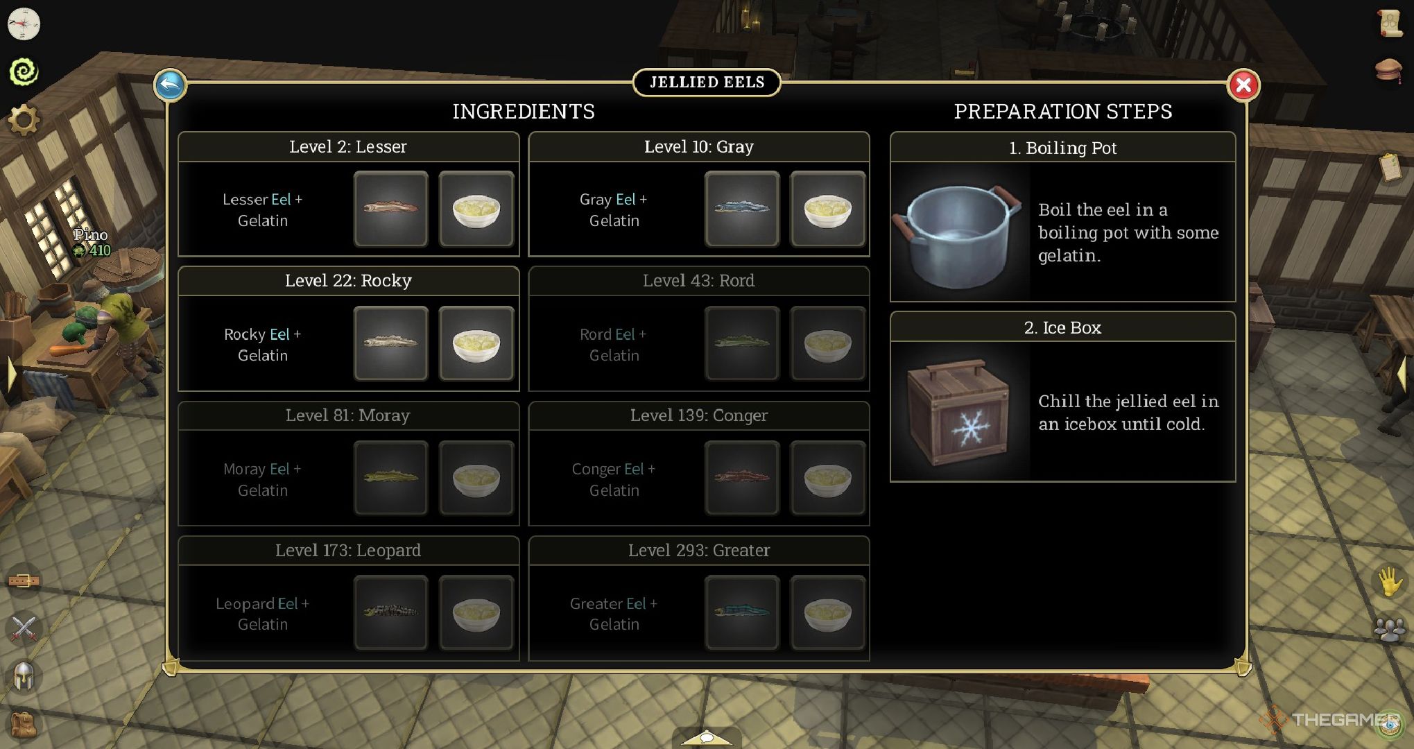 player looking at the jellied eel recipes.