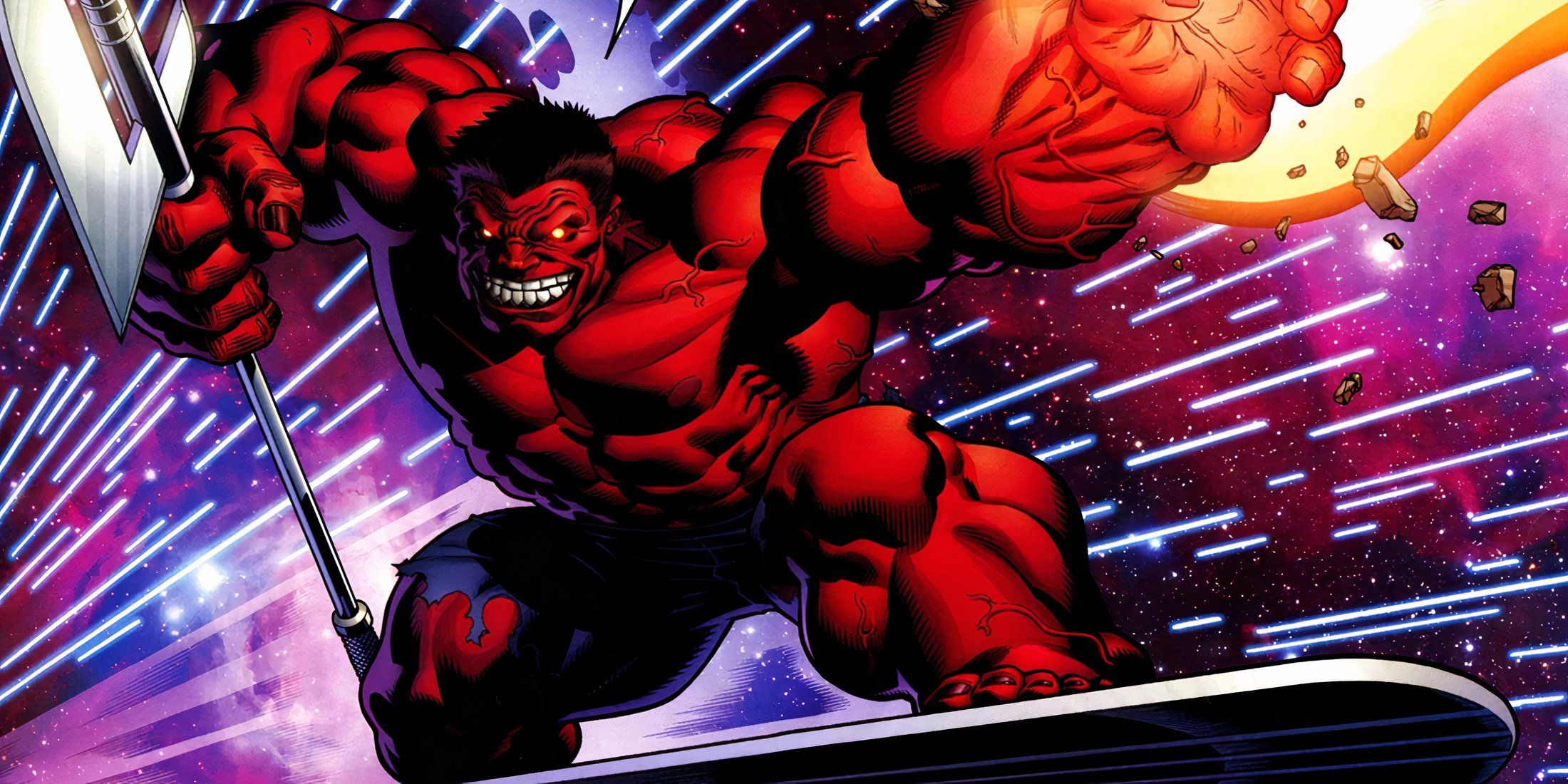 Red Hulk On Silver Surfer Surfboard In Marvel Comics