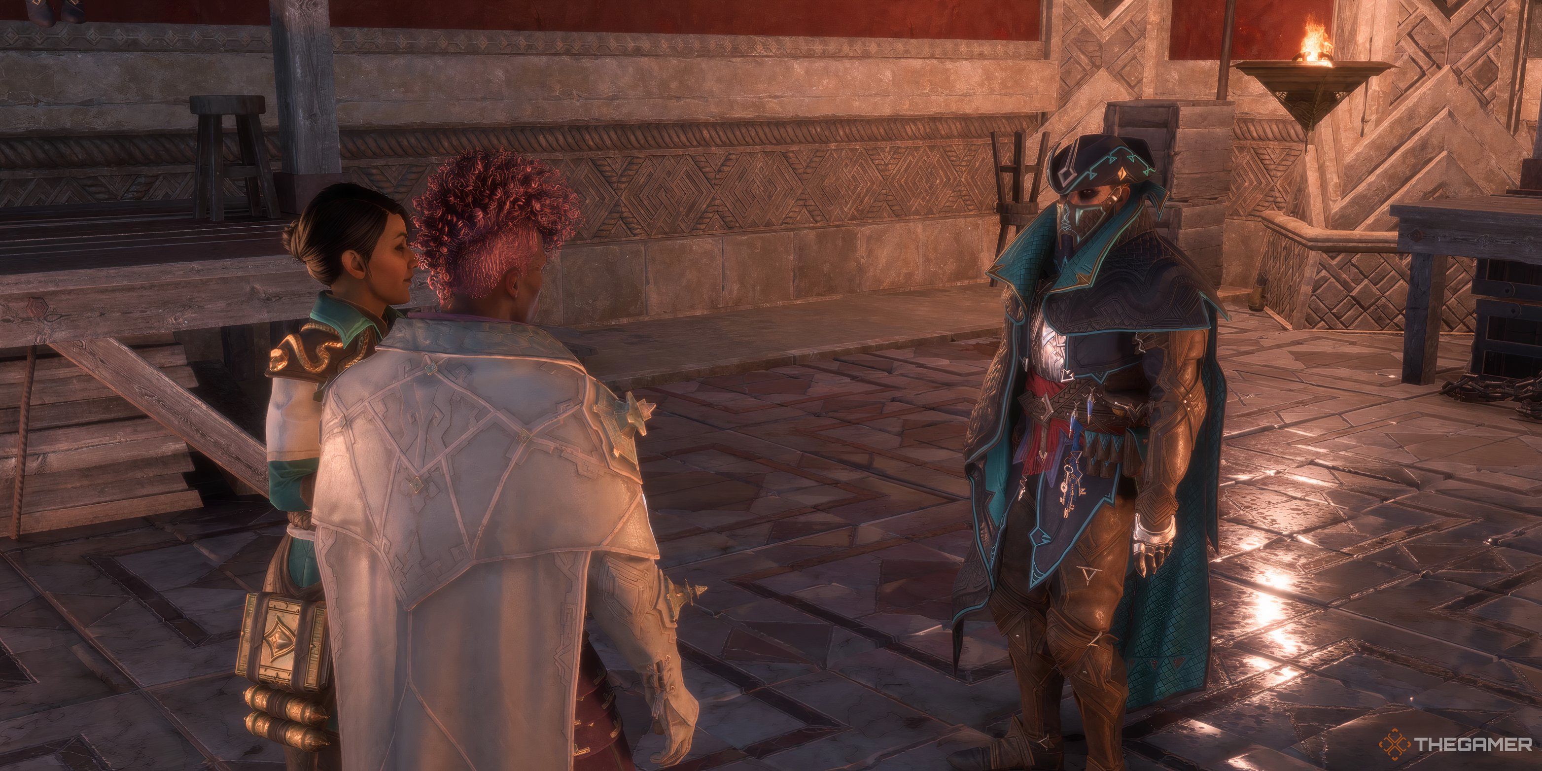 Player Rook and Neve speaking to the Viper after rescuing him in Dragon Age: The Veilguard.