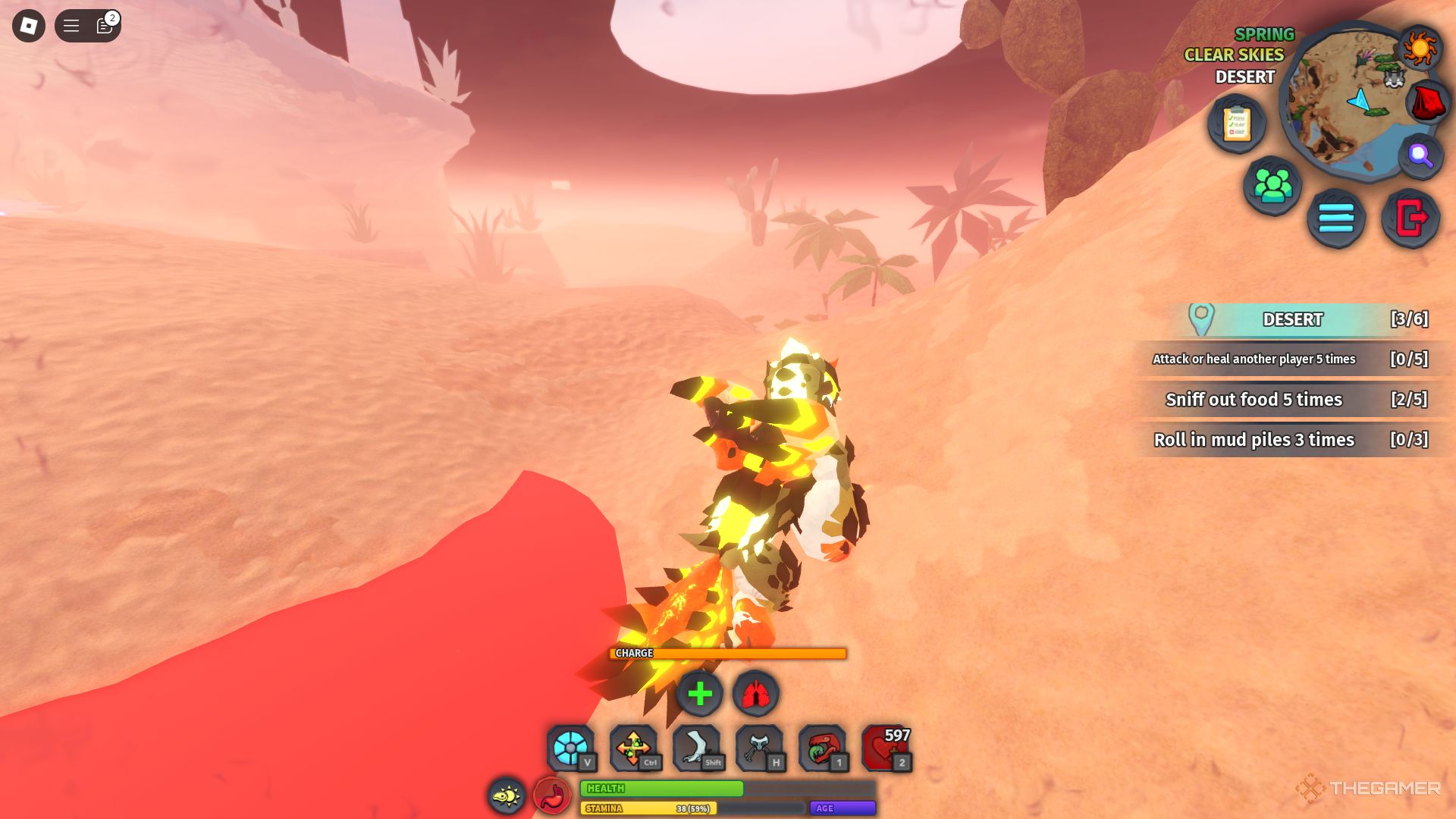 A Kosyer getting targeted by a meteor during a volcano eruption in Creatures of Sonaria Roblox.