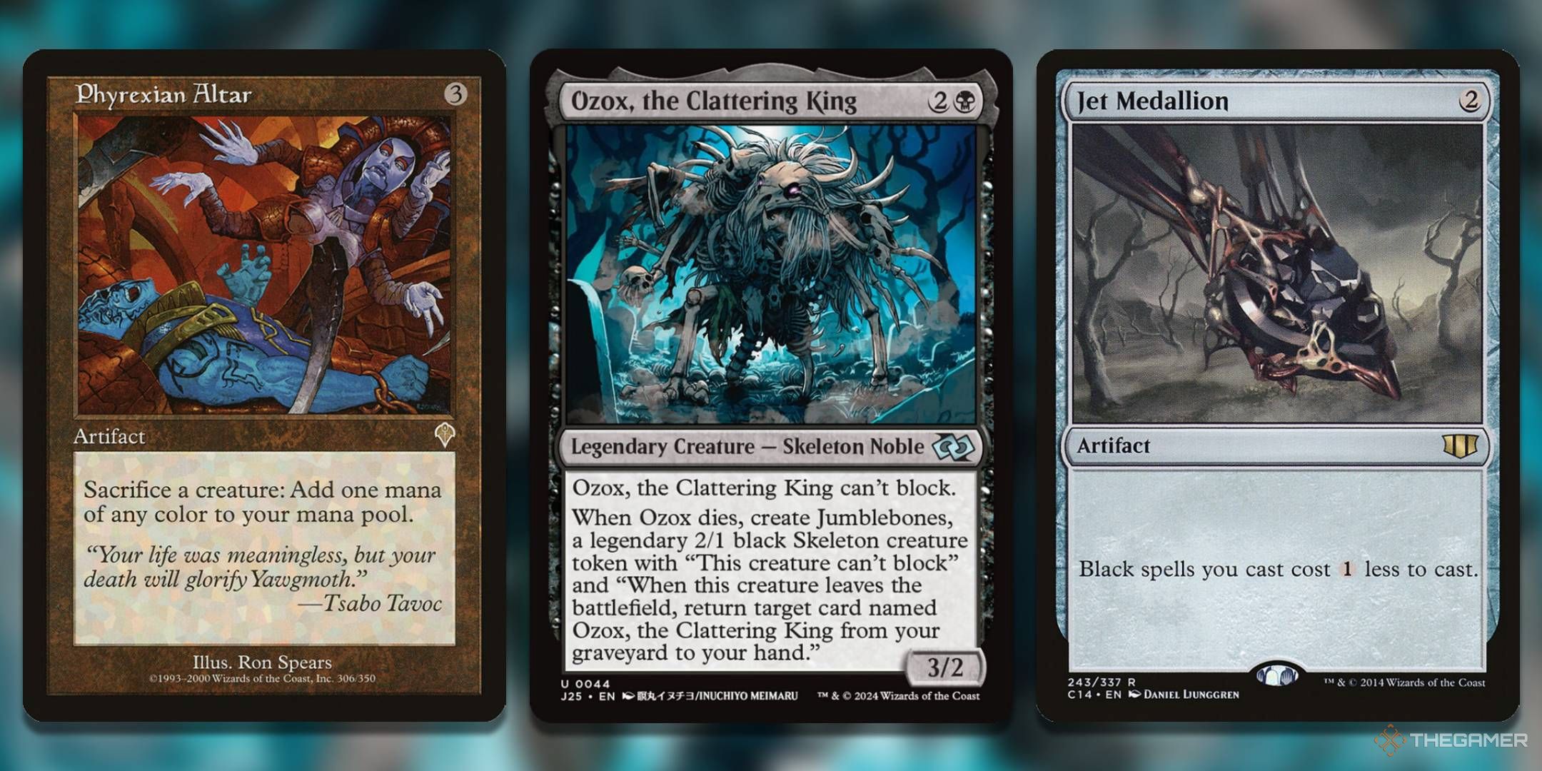 The most basic form of the Ozox, Clattering King combo is Phyrexian Altar, Jet Medallion, and Ozox, Clattering King.