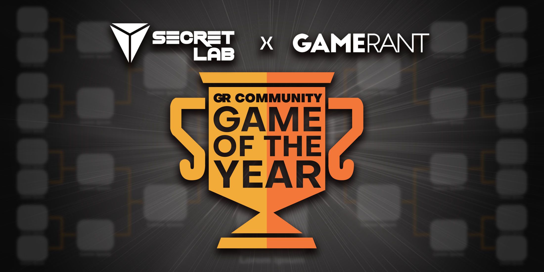 The GR Community Game of the Year trophy with the Game Rant and Secretlab logos