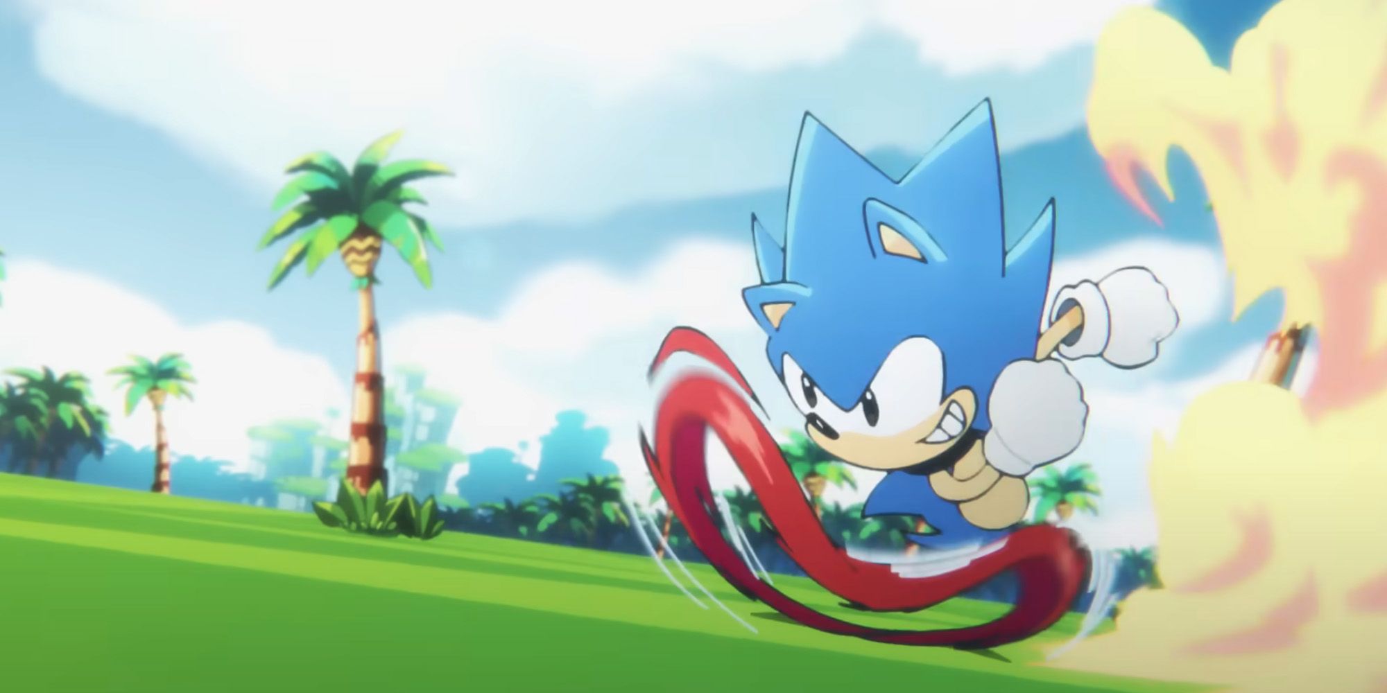 Classic Sonic running through a field in Sonic Superstars.