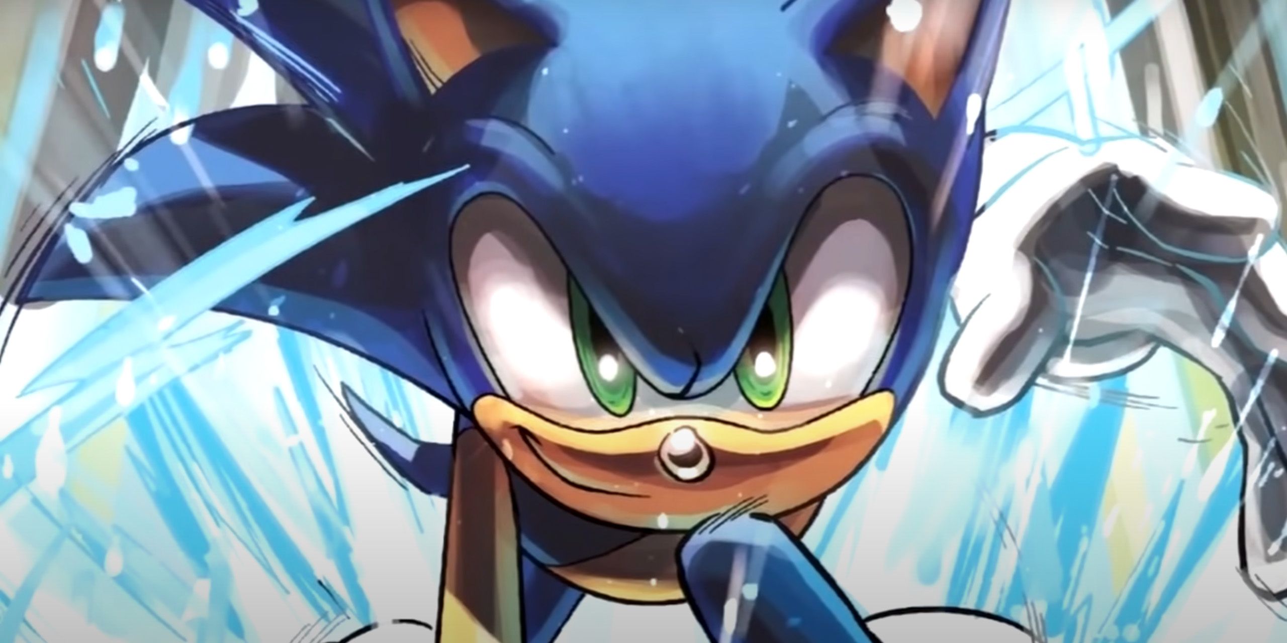 A close-up of Sonic smiling from the Archie Sonic comics.