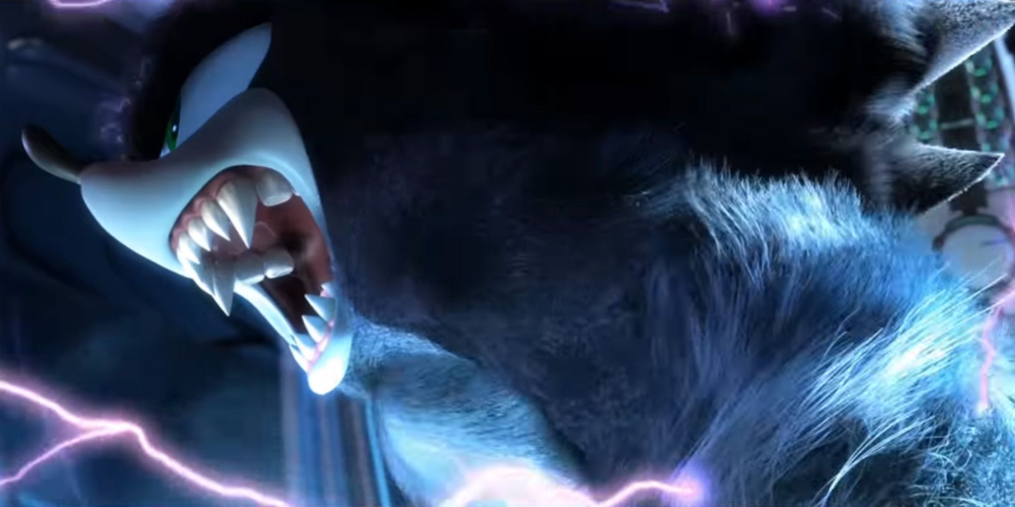 A close-up of Werehog Sonic roaring from Sonic Unleashed.