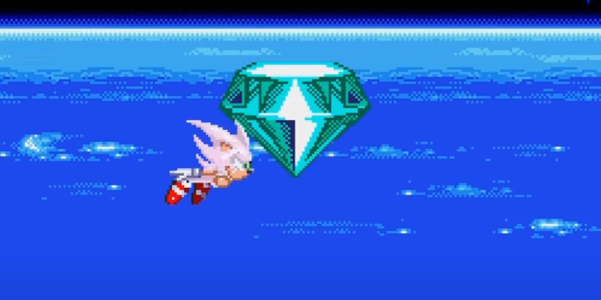 Hyper Sonic carries the Master Emerald through space in Sonic 3 & Knuckles.