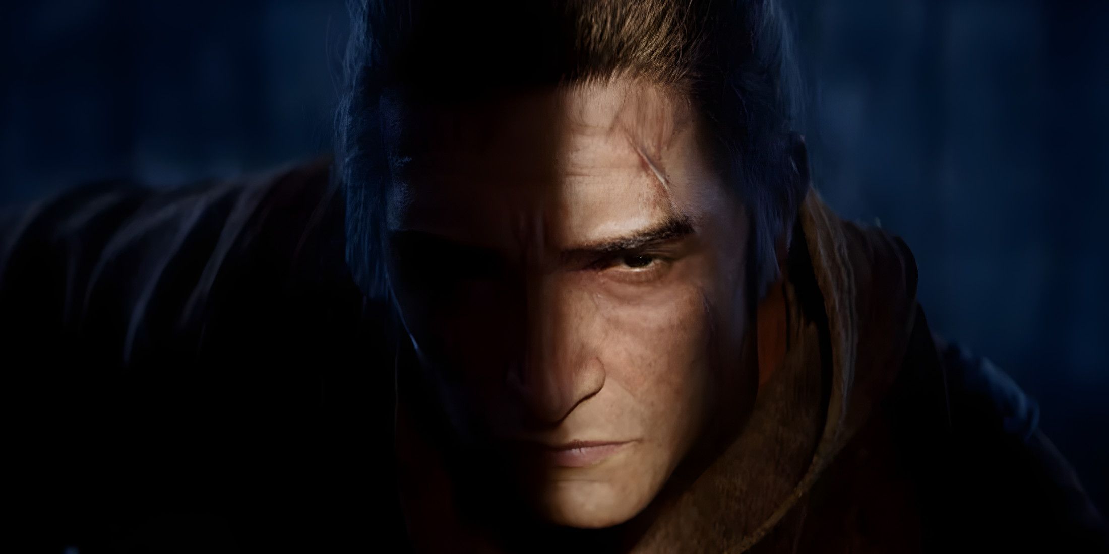 Sekiro Wolf Cinematic with Shadows On One Side of His Face