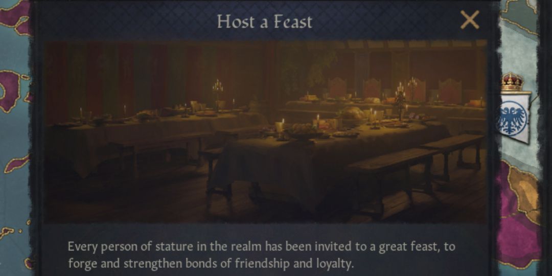 A prompt to hold a feast in Crusader Kings 3.