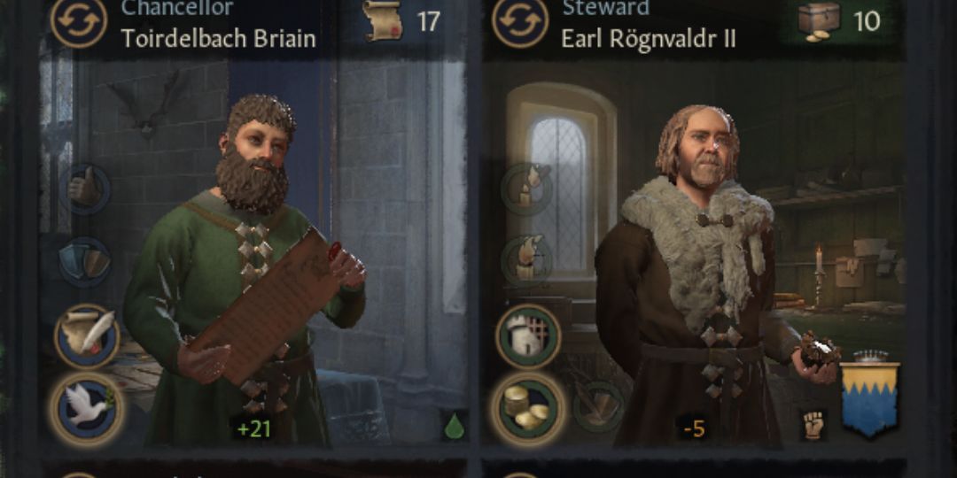 Two people on the council in Crusader Kings 3.