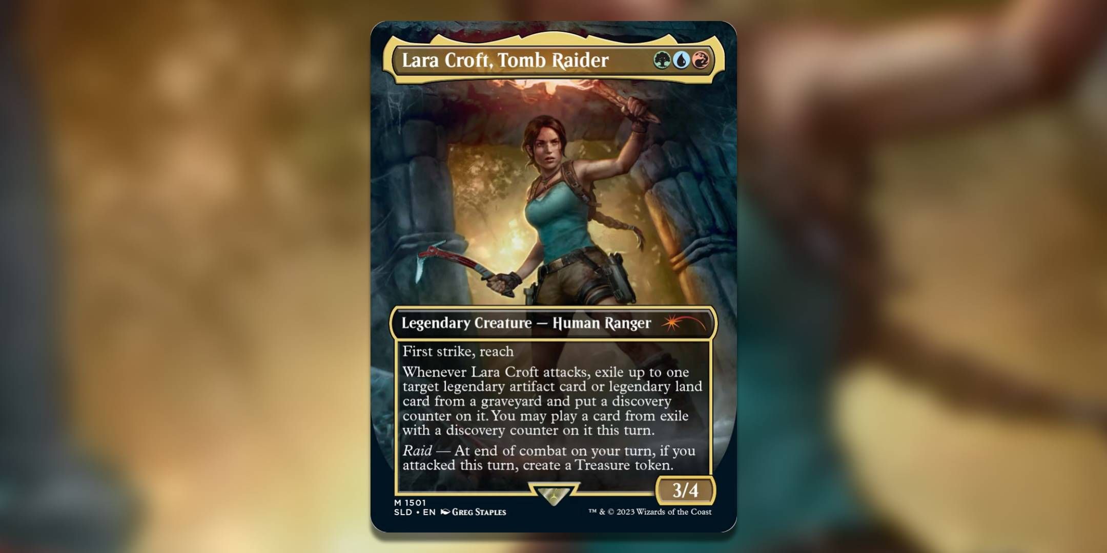 The Magic The Gathering card Lara Croft Tomb Raider by Greg Staples.