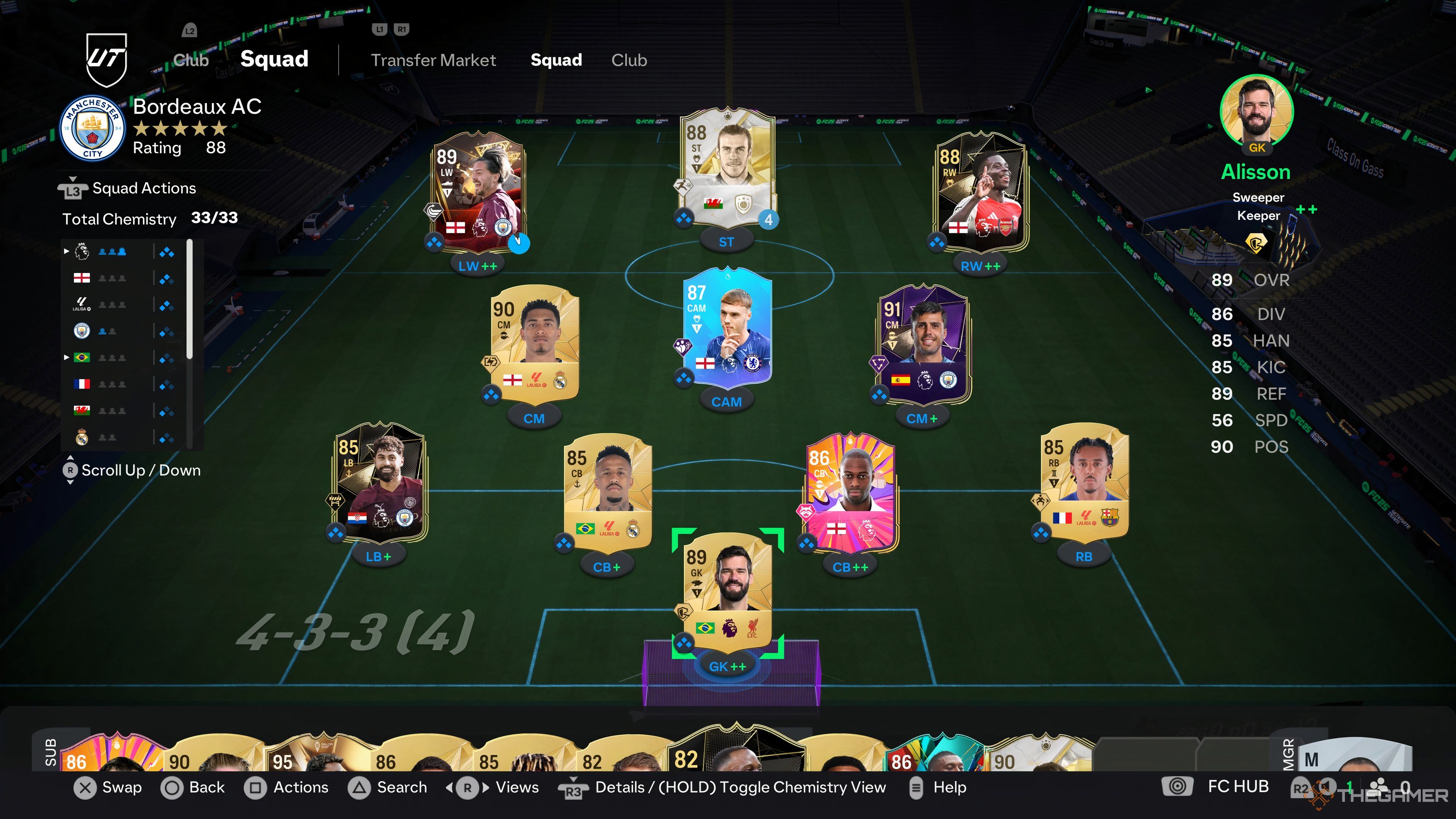 A screenshot of the playing squad for Champions in EA Sports FC 25. 