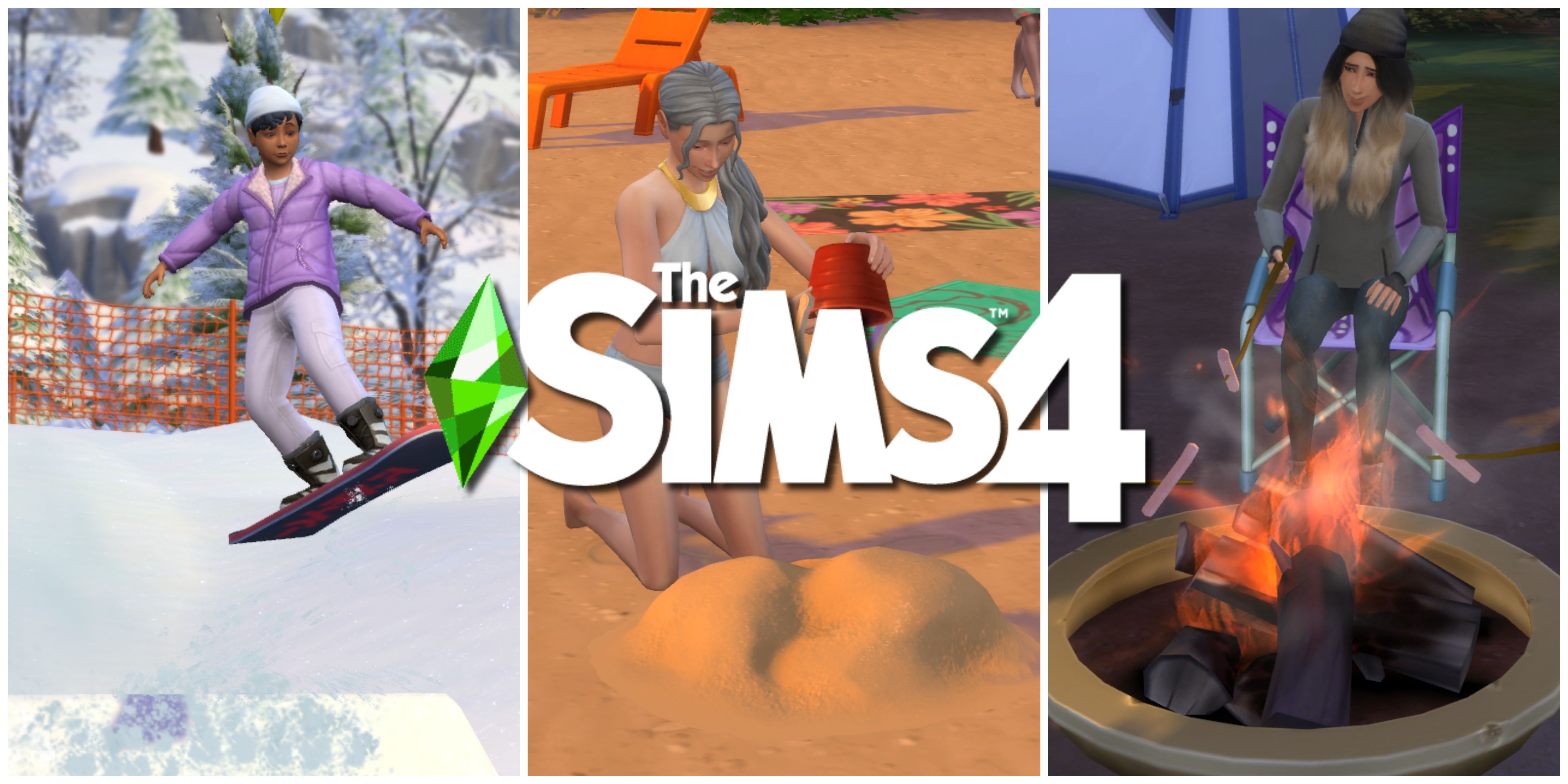 Sims in some of the best vacation worlds: Mt. Komorebi, Sulani, and Granite Falls