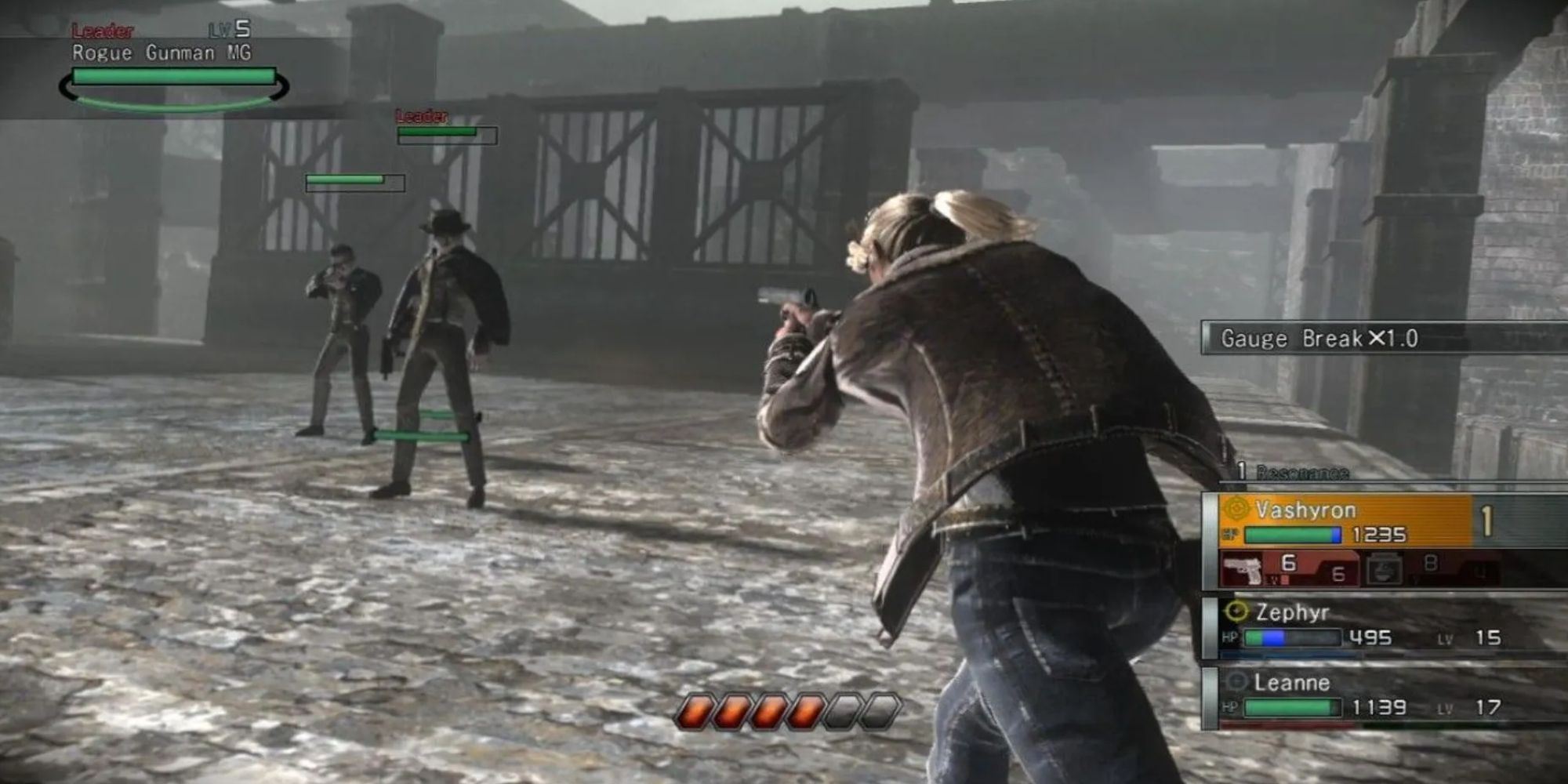 Resonance of Fate - Vashyron attacking a gunman in Resonance of Fate