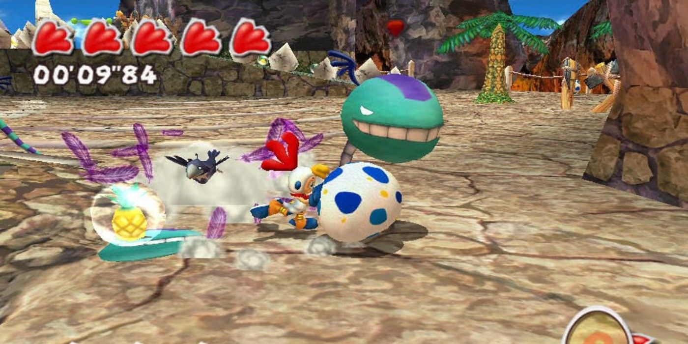 Billy Hatcher rolls a giant egg in a gameplay screenshot of Billy Hatcher and the Giant Egg.