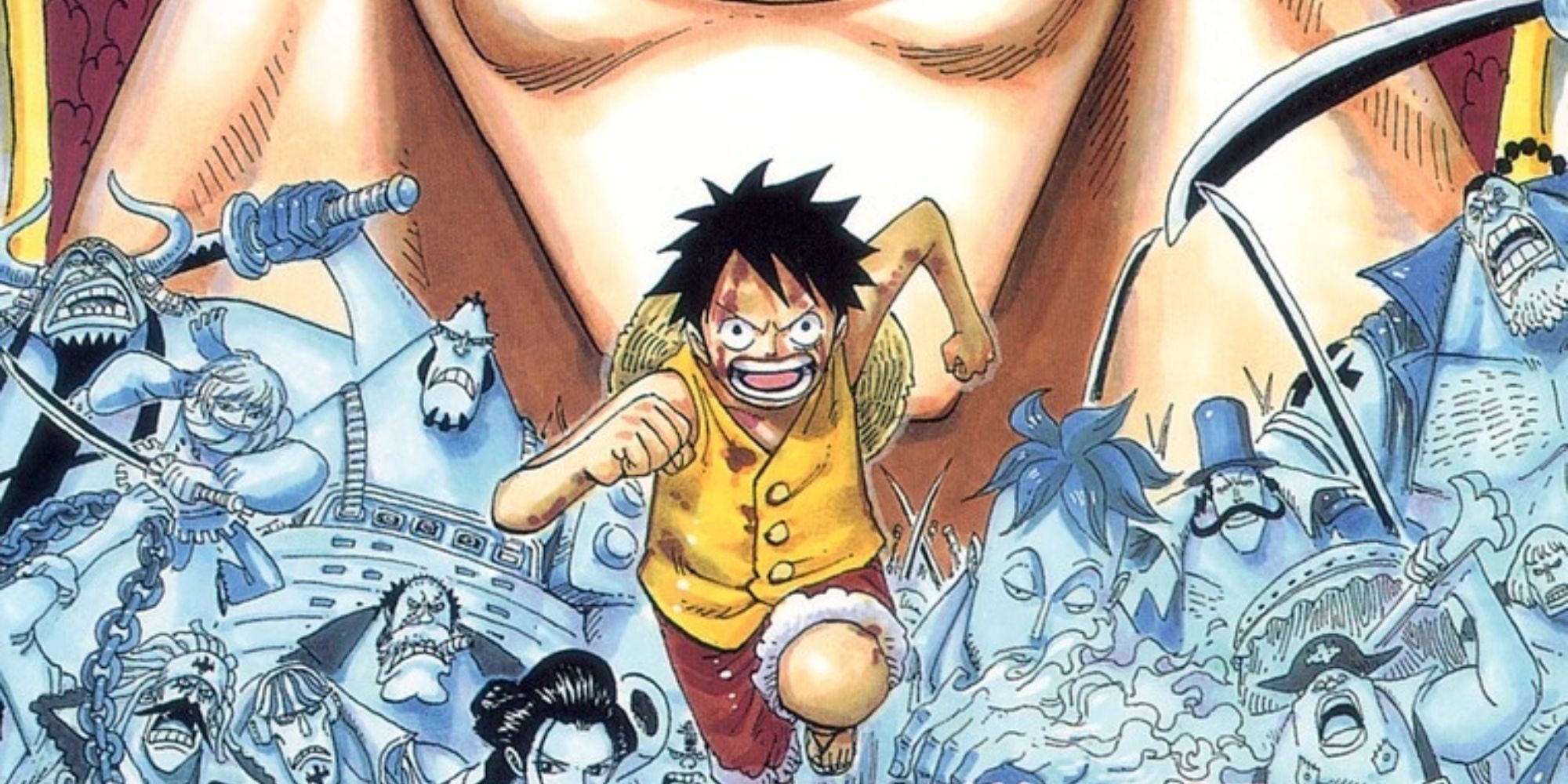 Luffy and the Whitebeard Pirates in the cover for Volume 57 of the manga.